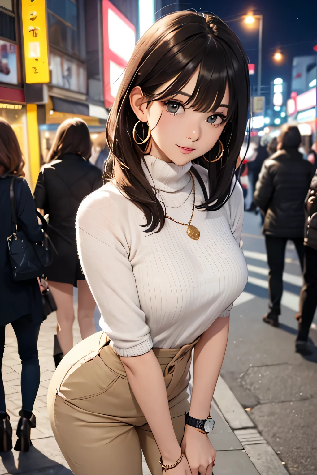 (masterpiece, best quality:1.2), <lora:sadayokawakami:.9>, sadayokawakamisweater, 1girl, solo, breasts, smile, skirt, shirt, striped, striped shirt, outdoors,