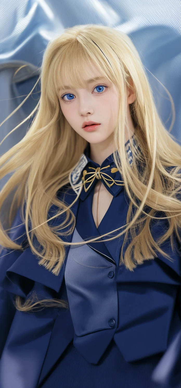 masterpiece, best quality, realistic, GERMAN child girl, BRAIDED BLONDE HAIR, long hair, broad shoulders, small head, upper body, (white background: 1.3), mouth closed.