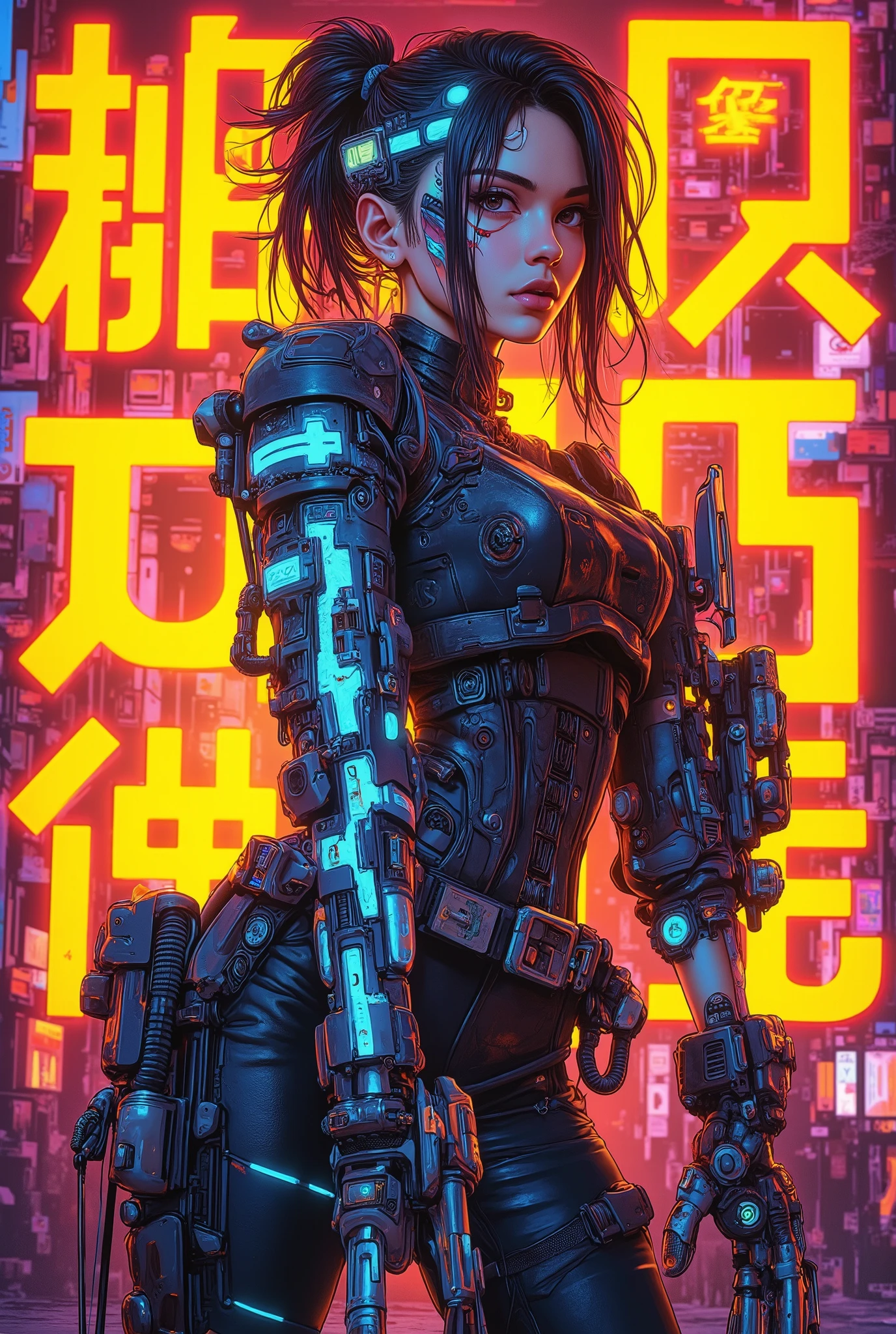 ((manga art style cowboy shot) of (perfect Asian cyberpunk girl))), (((dynamic pose))), ((LED lights)), (((extremely weird (punk hairstyle)))), ((manga drawing)), warm colours, ((cinematic lighting)), perfect features, abstract beauty, near perfection, pure form, concept art, intricate detail, 8k post-production, High resolution, super Detail, trending on ArtStation, sharp focus, studio photos.