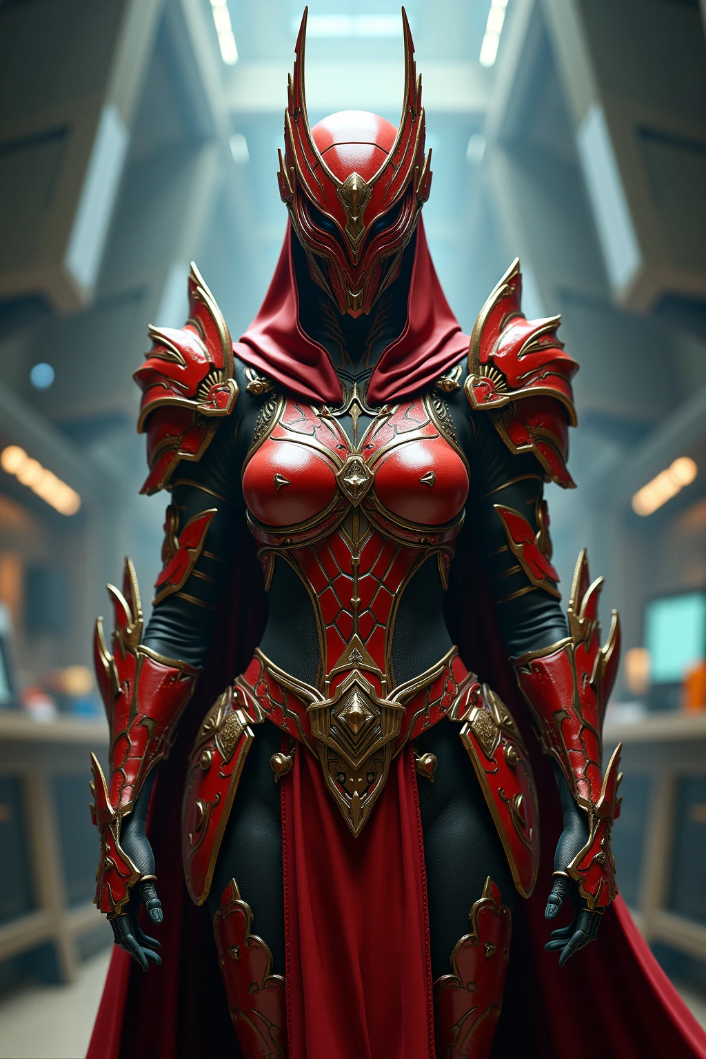 There is a woman in a red dress with a sword in her hands, of a beautiful female warframe, WARFRAME, red magic surrounds her, Warframe Destiny, Detailed warframe, beautiful warframe Saryn, Screenshot of the 2020 video game, pc screenshot, Gameplay screenshot with UI