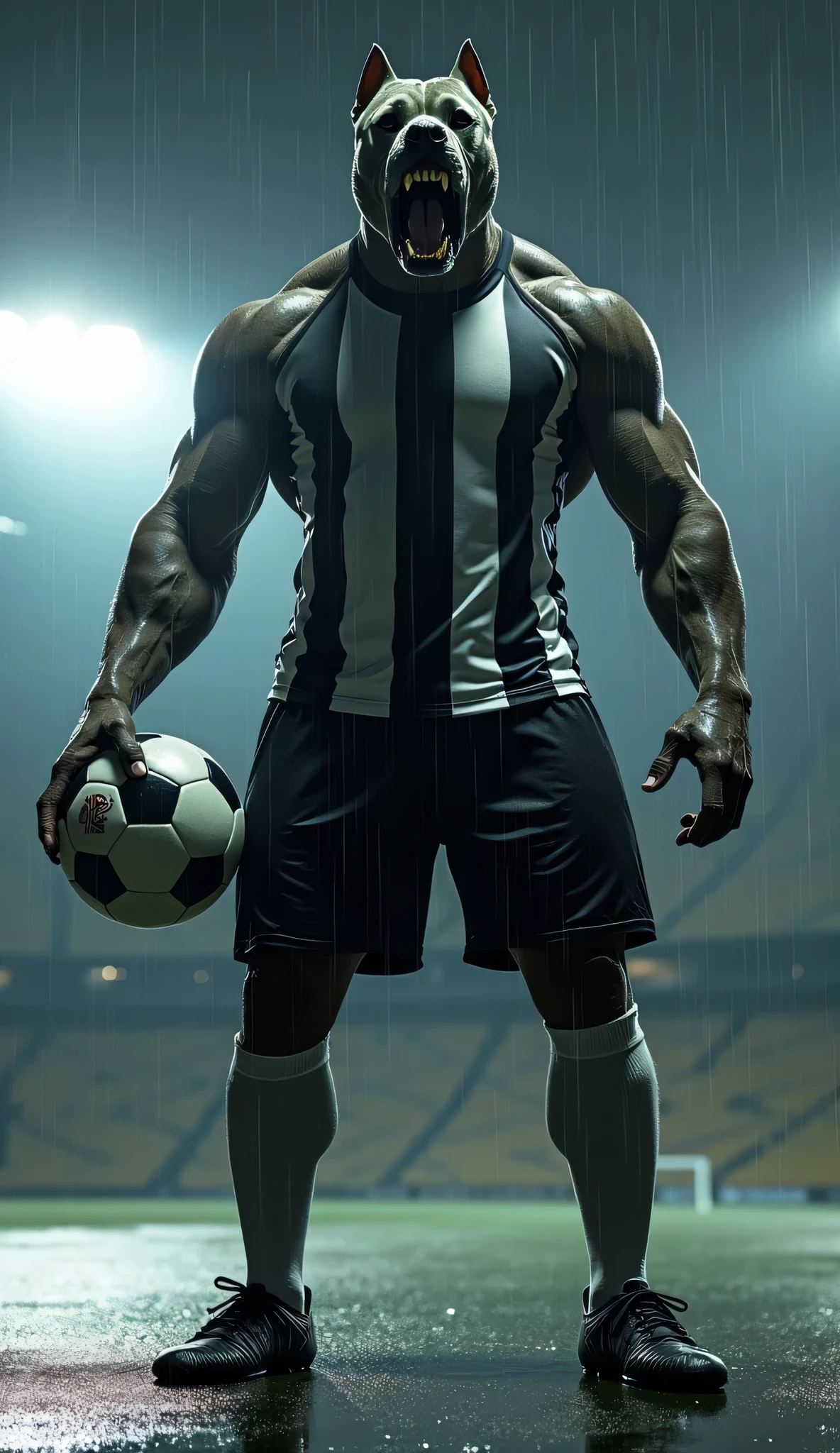 Imagine a shirtless brazilian soccer player wearing knee high socks and fingerless gloves