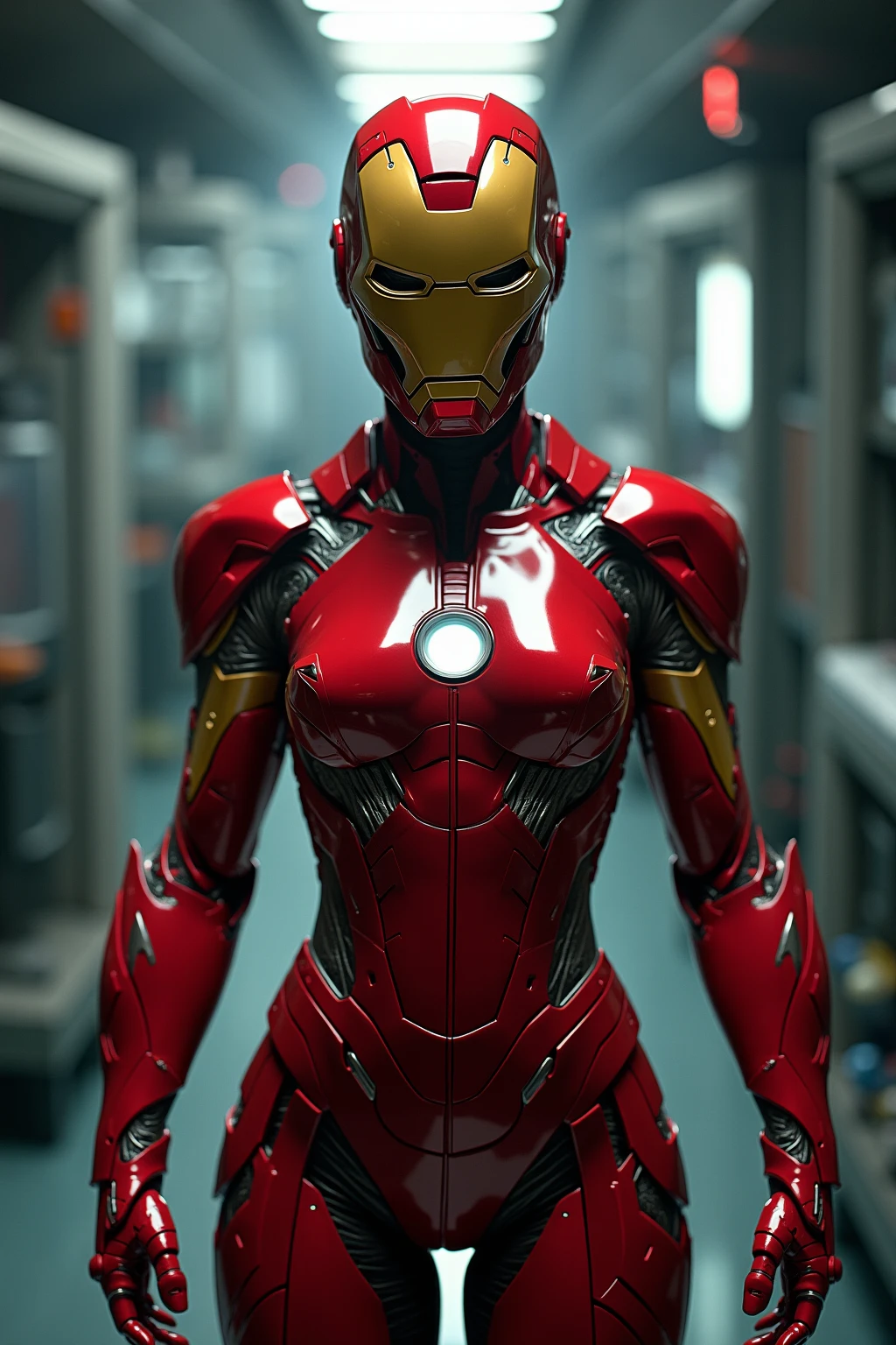detailed background, high-tech workshop with sleek metallic surfaces and holographic displays, (futuristic city skyline)visible through the windows, Iron Man's iconic red and gold suit standing tall in the center of the room, but with a furry twist. Meet Iron Feline, a female humanoid cat version of Iron Man. Her suit is adorned with sleek and shiny metallic fur patterns that flow seamlessly into her feline features. Her helmet reveals two sharp feline ears atop her head as she gazes at you with intelligent green eyes(glowing arc reactor). The suit hugs her slender frame perfectly, emphasizing her lithe build while retaining all the intricacies of Tony Stark's original design. With elegant movements and an air of confidence, this furry embodiment of power stands ready to protect justice in this alternate Marvel universe.
BREAK, cgi, photorealistic, high detail, realistic, masterpiece, absurdres, best quality, HDR, high quality, high-definition, extremely detailed, 8k wallpaper, intricate details, 8K uhd, Full-HD, (realistic photo:1.4), contrast, global illumination, ambient occlusion, depth of field, Field of View, lens flare, bloom, stunning environment