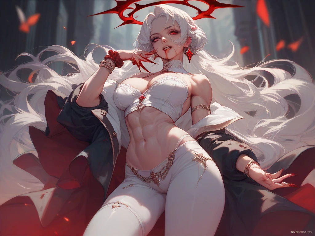 (masterpiece), (best quality), (ultra-detailed), line drawing, skindentation, (high resolution), cowboy shot, blindfold, blinfolded eyes, female big breast, full body, fetal positon on bed (shackles on legs and arms inside bed), long white hair, female restraint, chained to the bed, slender, long hair, exposed, slave, muscular abs, big breast, bra cover chest , sleeping on bed (no eyes), red tatto for slave under navel, navel, black chocker, female elf, pointy ears, blood on sheets
