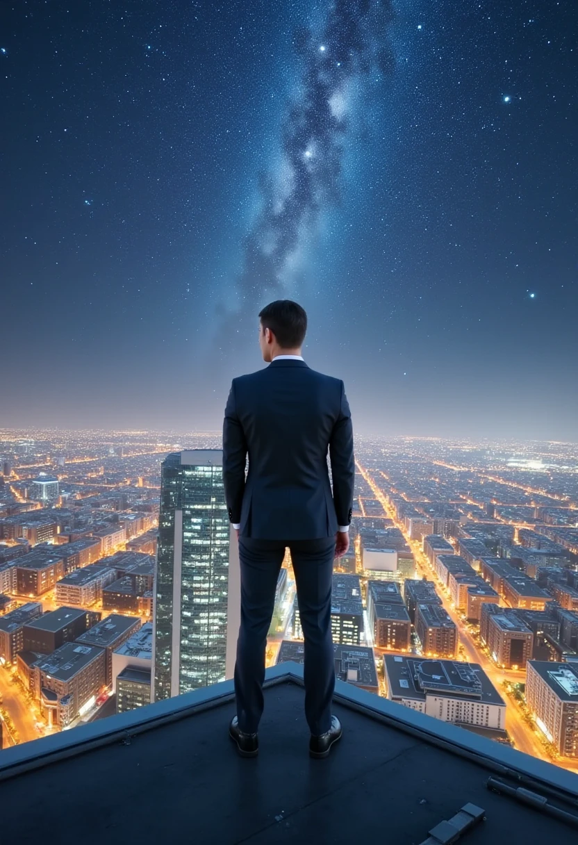 Wonderful landscape、Highest quality、Cityscape、Including sky、Starry Sky、night、Big Moon、Moonlit cityscape、building、There are no people,　Makoto Shinkai's Worldview, ８K quality, Neon glows, Breathtakingly beautiful scenery, 