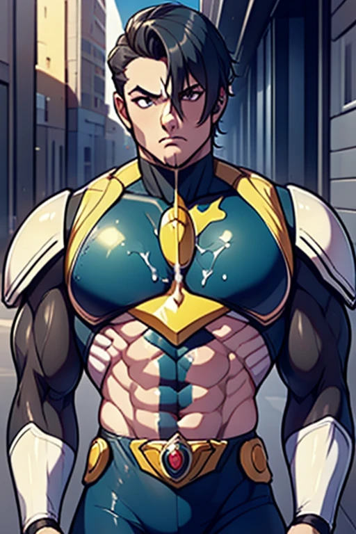 (masterpiece, Highest quality:1.2), smile, View your viewers, Huge muscles、Huge penis,David,Tight suit,Sakuma Jirou ,