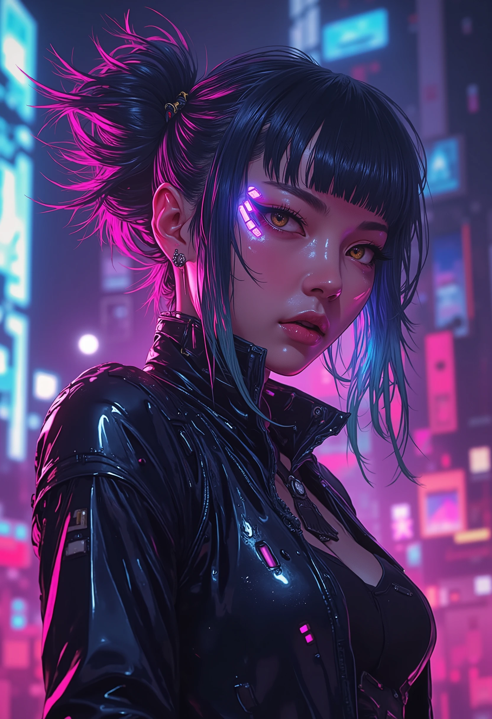 ((manga art style cowboy shot) of (perfect Asian cyberpunk girl))), (((dynamic pose))), ((LED lights)), (((extremely wild (punk hairstyle)))), ((manga drawing)), ((cinematic lighting)), ((chiaroscuro)), perfect features, abstract beauty, near perfection, pure form, concept art, intricate detail, 8k post-production, High resolution, super Detail, trending on ArtStation, sharp focus, studio photos.