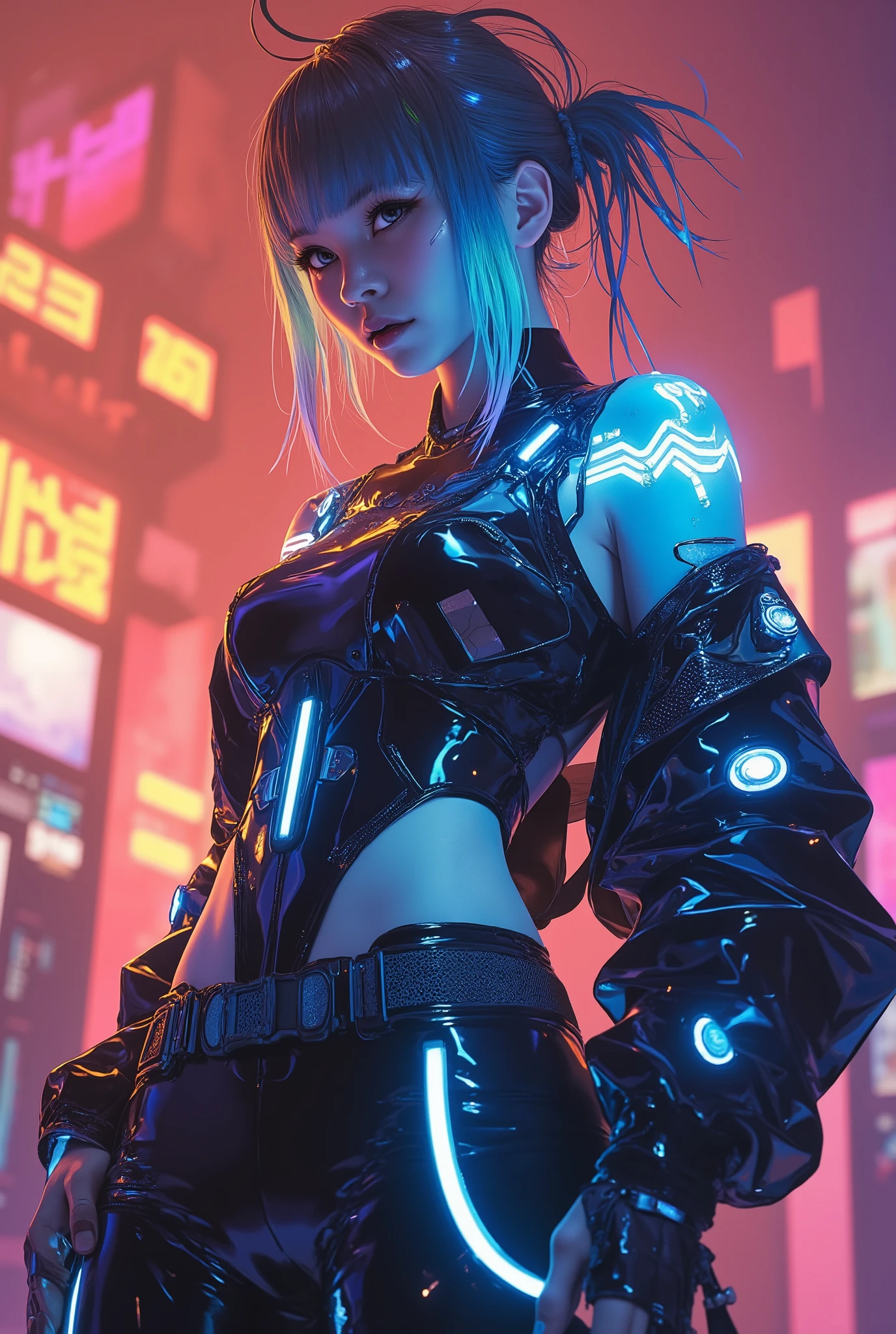 ((manga art style cowboy shot) of (perfect Asian cyberpunk girl wearing detailed Harajuku clothing))), (((dynamic pose))), ((LED lights)), (((extremely wild (punk hairstyle)))), ((manga drawing)), ((cinematic lighting)), ((chiaroscuro)), warm colours, perfect features, abstract beauty, near perfection, pure form, concept art, intricate detail, 8k post-production, High resolution, super Detail, trending on ArtStation, sharp focus, studio photos.