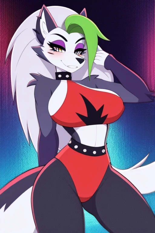 best quality, roxanne fusion loona, solo, furry female, body fur, makeup, sexy clothes