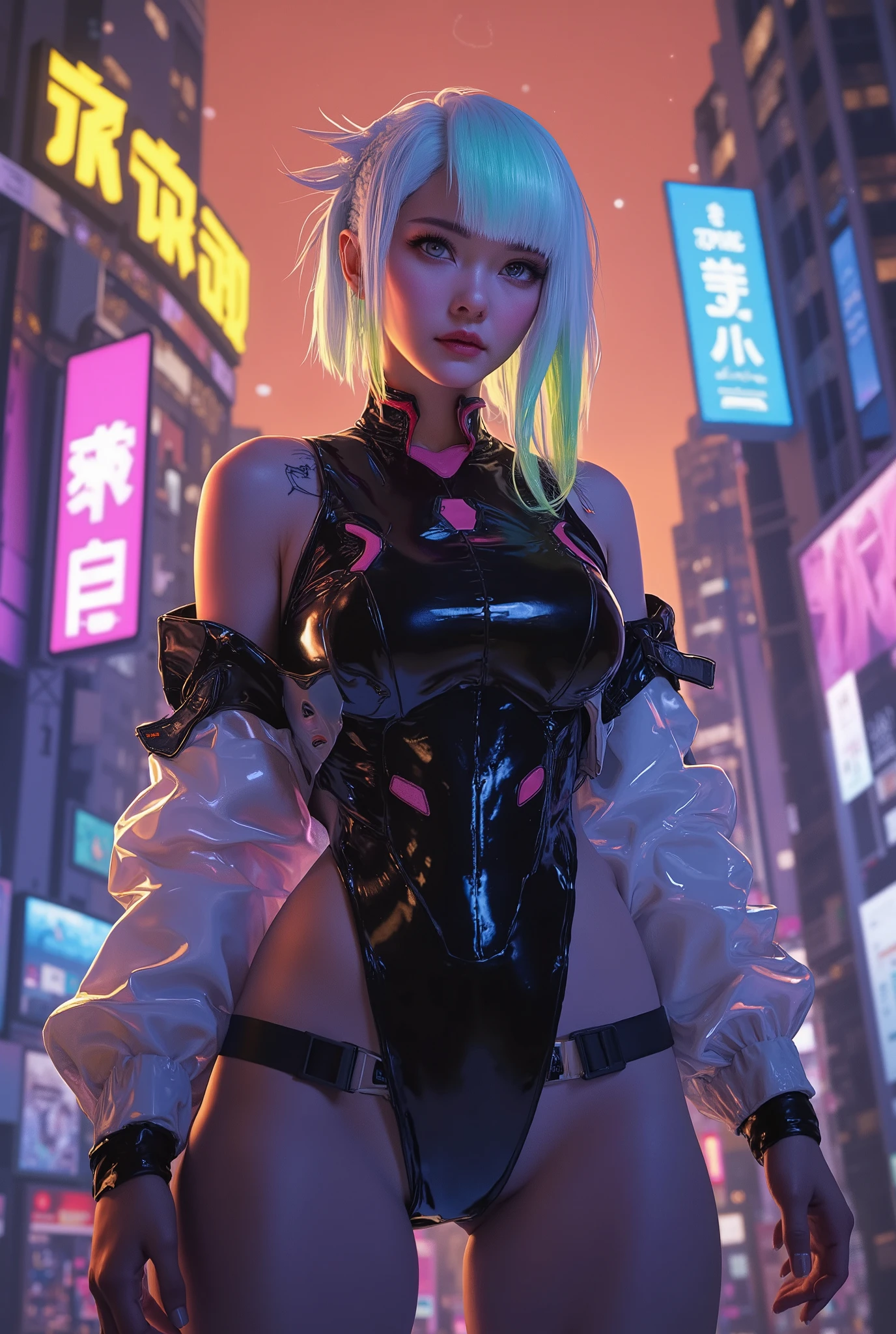 ((manga art style cowboy shot) of (perfect Asian cyberpunk girl wearing detailed Harajuku clothing))), (((dynamic pose))), ((LED lights)), (((extremely wild (punk hairstyle)))), ((manga drawing)), ((cinematic lighting)), ((chiaroscuro)), warm colours, perfect features, abstract beauty, near perfection, pure form, concept art, intricate detail, 8k post-production, High resolution, super Detail, trending on ArtStation, sharp focus, studio photos.