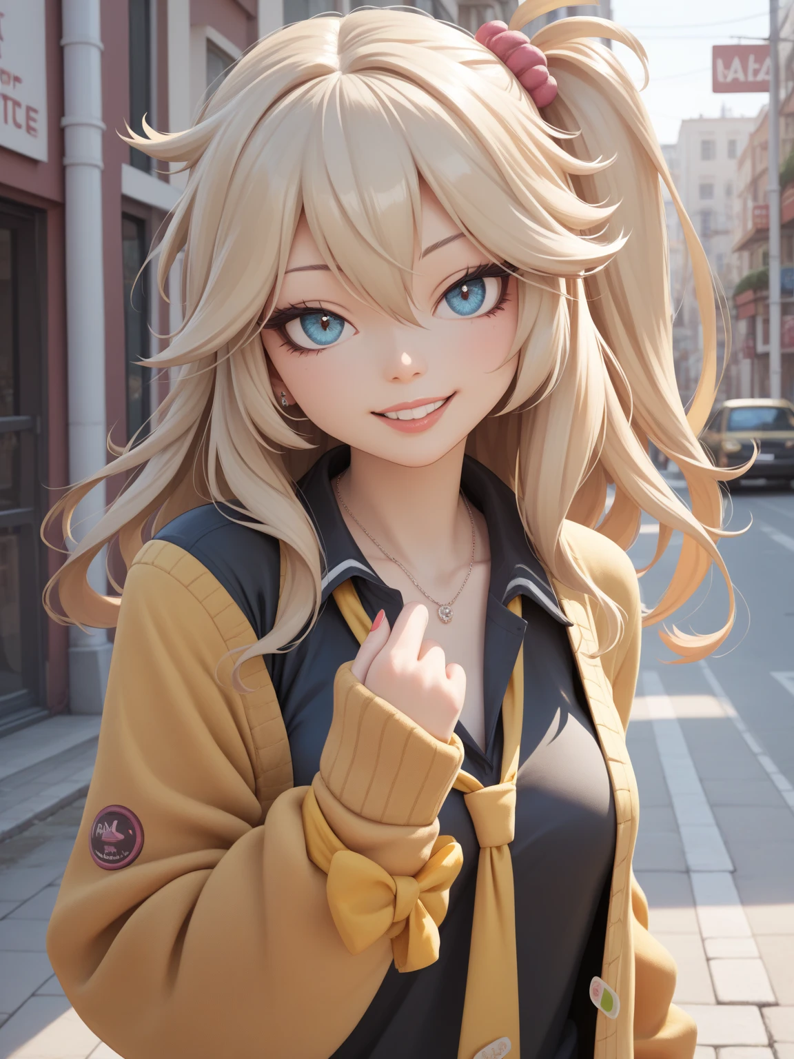 masterpiece,Highest quality,Official Art,8k wallpaper,Very detailed,figure,One boy,Light blonde medium length hair、The bangs are lightly slicked、Light brown eyes、Her trademark is her smile, Trendy clothing,sneakers,Squat down,Hands hang down naturally,Hooded jacket, (Shooting in front of a wall)、
