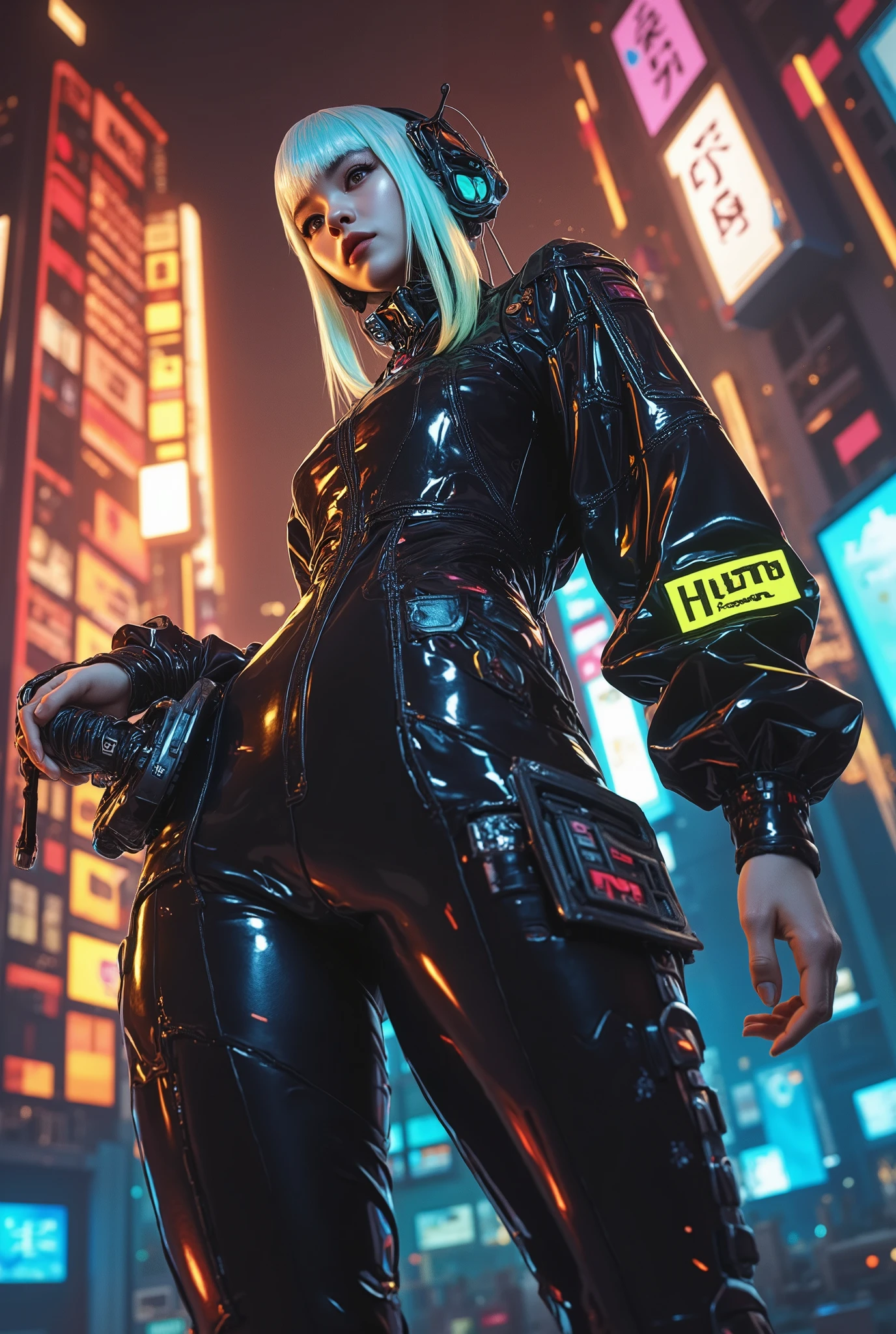 ((manga art style cowboy shot) of (perfect Asian cyberpunk girl wearing detailed Harajuku clothing with corporate logos))), (((dynamic pose))), ((LED lights)), ((manga drawing)), ((cinematic lighting)), ((chiaroscuro)), warm colours, perfect features, abstract beauty, near perfection, pure form, concept art, intricate detail, 8k post-production, High resolution, super Detail, trending on ArtStation, sharp focus, studio photos.