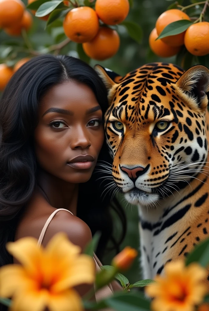 black woman, woman with a tiger on her shoulder, digital art by John La Gatta, Shutterstock Contest Winner Afrofuturism, smooth black woman, stunning african grace