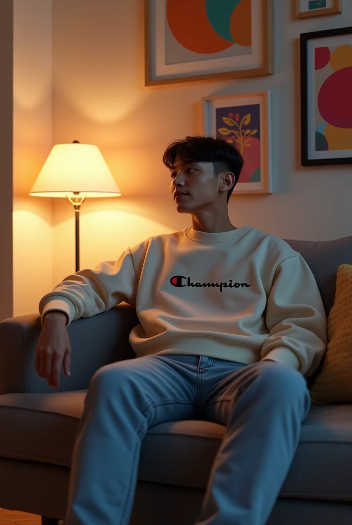 beste-Qualit, 1man, solo, Hot, grown up, hair light, deep, Detailed eyes, Cool hair, piercing eyes, the perfect body, 25 years, Sexual, winning, sitting, Window, video game console, Monitor screen, tv set, Videotapes, VCR, earphones, tape recorder, skateboard, electric guitar, cars, View from the window, night city, neon lights, the panorama, a starry sky, galactic, motley, Full color, феерверк, Sofa, Playful, living room, Cosy, cheery, posters, pillows, blankets, lava lamp, a table, chair, cozy atmosphere, bright colours, soft pastels, Plants, Books, novels, Marvel figurines, posters, PICTURES, posters, wall scrolls, Stickers, Ornaments, bed, blankets, pillows, warm blankets, comfortable clothes, casual wear, Hip-hop apparel, hoody, sweatpants, briefs, tshirt, t shirt, ankle socks, sneakers, curvy legs