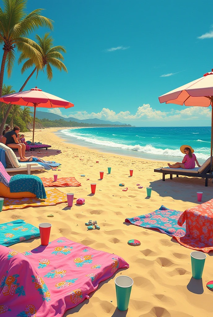 Two women lying under umbrellas on the beach,fruit platter, sunny day at beach, relaxing at the beach,