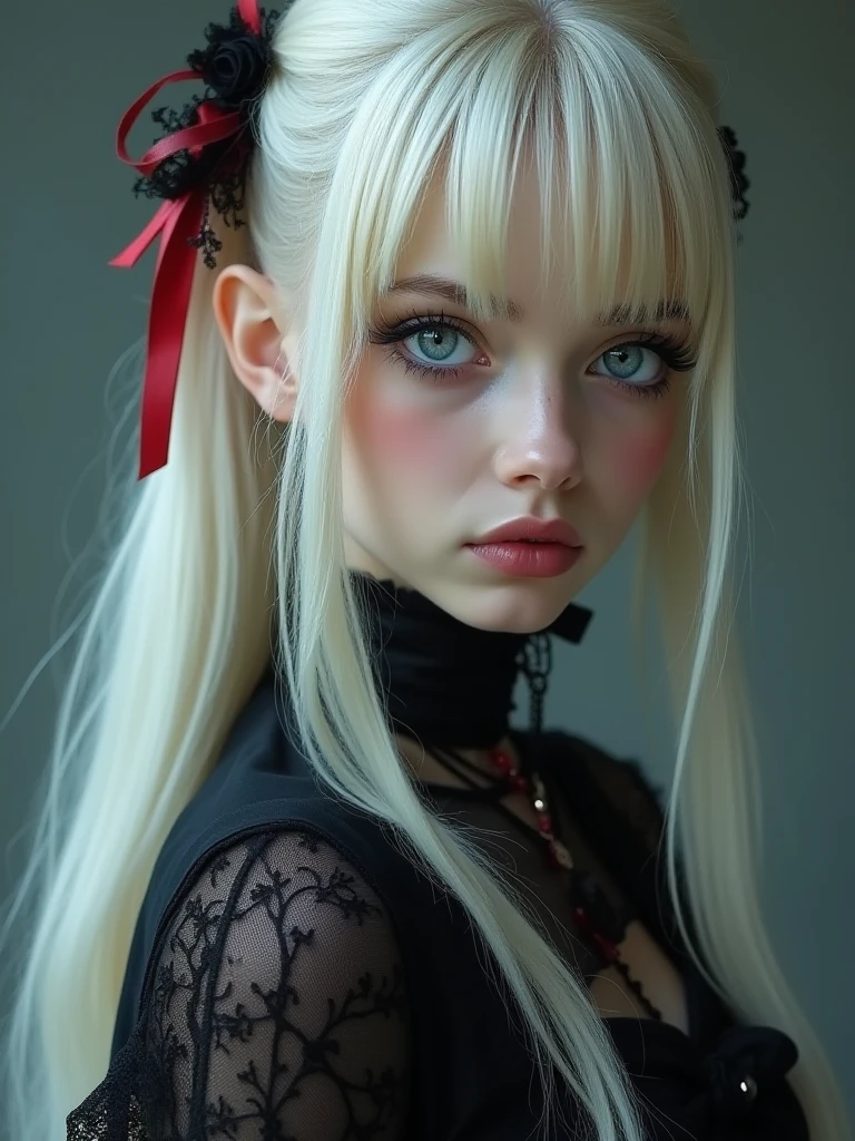 (UHD, retina, masterpiece, ccurate, anatomically correct, textured skin, super detail, high details, high quality, best quality, highres, 1080P, HD, 4K, 8k, 16k), (beautiful detailed eyes, beautiful detailed lips, extremely detailed eyes and face), studio lighting, physically-based rendering, vivid colors, (gothic dress), (portrait, shiny hair, shiny skin), [white room, bokeh], (tilt your head to the side:1.5), eye reflection, (blush:1.5), (gothic art, pale skin:1.5), monochrome, (toddler girl:1.5),
