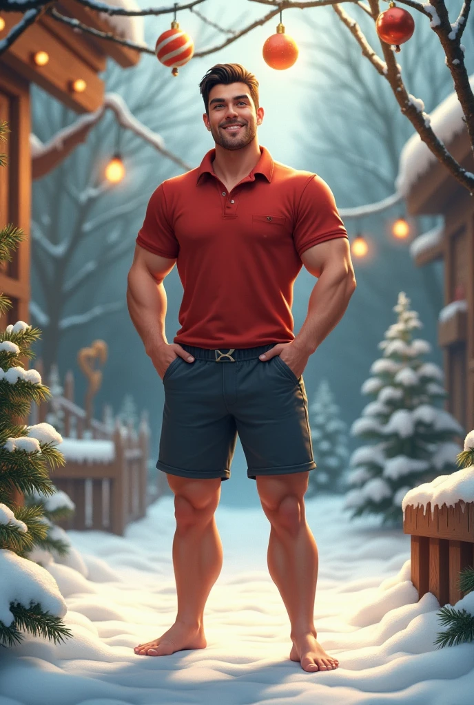 Handsome Logan image up to the waist. Dressed in (short red boxers) and topless. (standing in a GARDEN), at NIGHT, with a large full moon. (side view). Photorealistic style, 8k, detailed face, high quality.