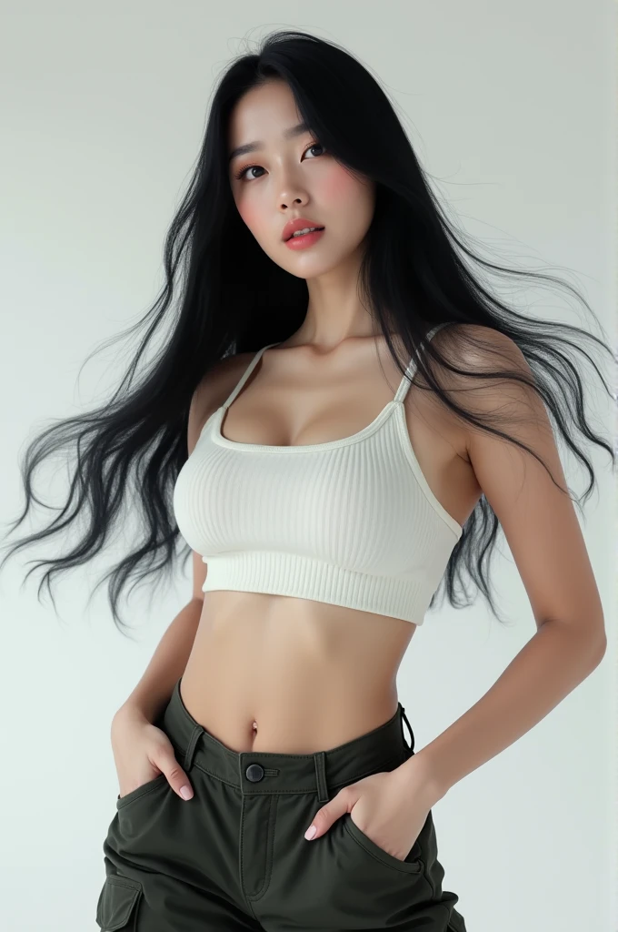 arafed asian woman in a white shirt and panties leaning against a wall, korean girl, korean woman, beautiful south korean woman, calvin klein photography, her belly button is exposed, korean women's fashion model, gorgeous young korean woman, inspired by Kim Deuk-sin, photo of slim girl model, sakimichan, thin waist, taejune kim, korean girl, beautiful young korean woman, korean woman, heonhwa choe , big breast, show breast, light blue hair