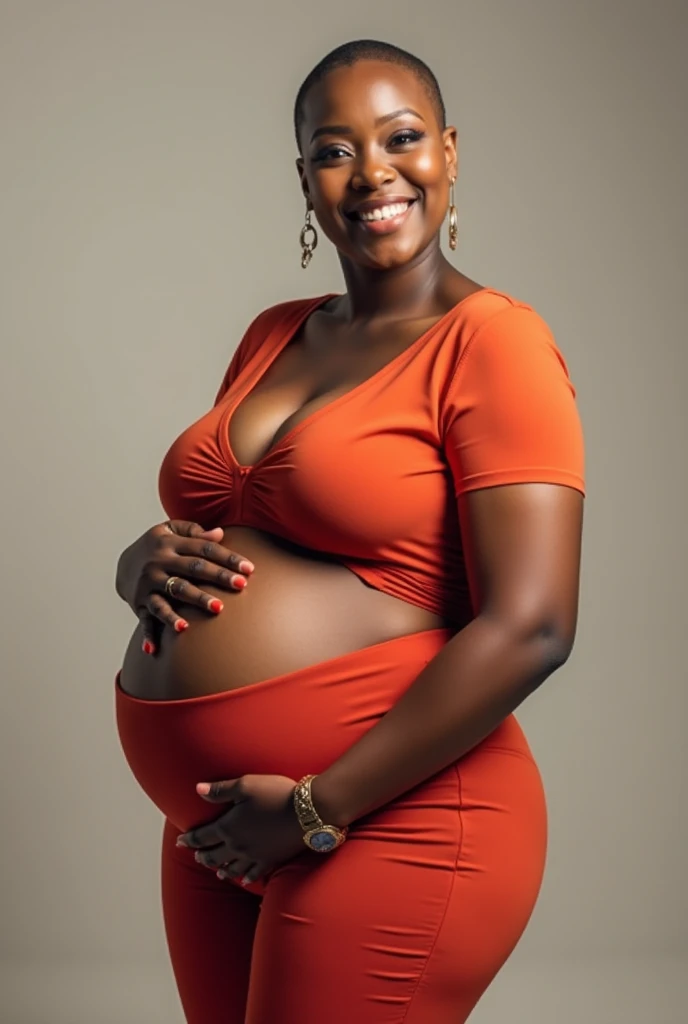 Extremely Hyperpregnant Cameroonianwoman with huge belly wearing a dress