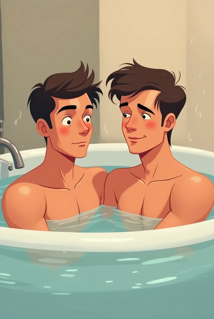 The man in his 45s with black very short hair and smooth face with moustache. The woman in her 45s with brown long hair bun. In bathtub. Night, dark, dim. They are naked. Lap sex. The woman is moaning. Orgasm. Passion. Erotic. Ultra realistic.