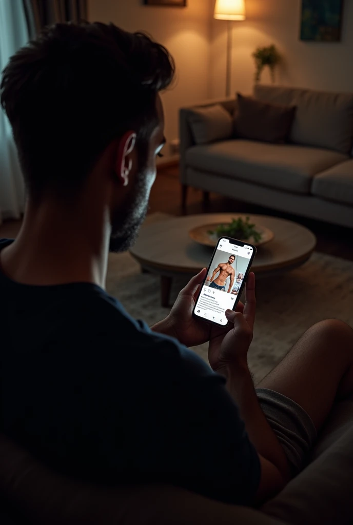 there is a man sitting on a sofa with a remote control in his hand, cerca de 3 5 anos, Homem de 4 0 anos, carregado, (38 anos), postagem no reddit, barba por fazer, desaturado!!, barbeado!!!!, fotografia selfie 8k, desaturado!, profile picture with headshot, Foto de perfil, looking to the side of the camera