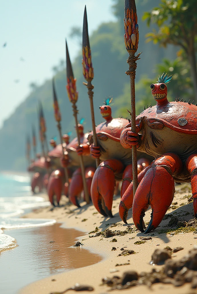 The crabs were surrounded by villagers.