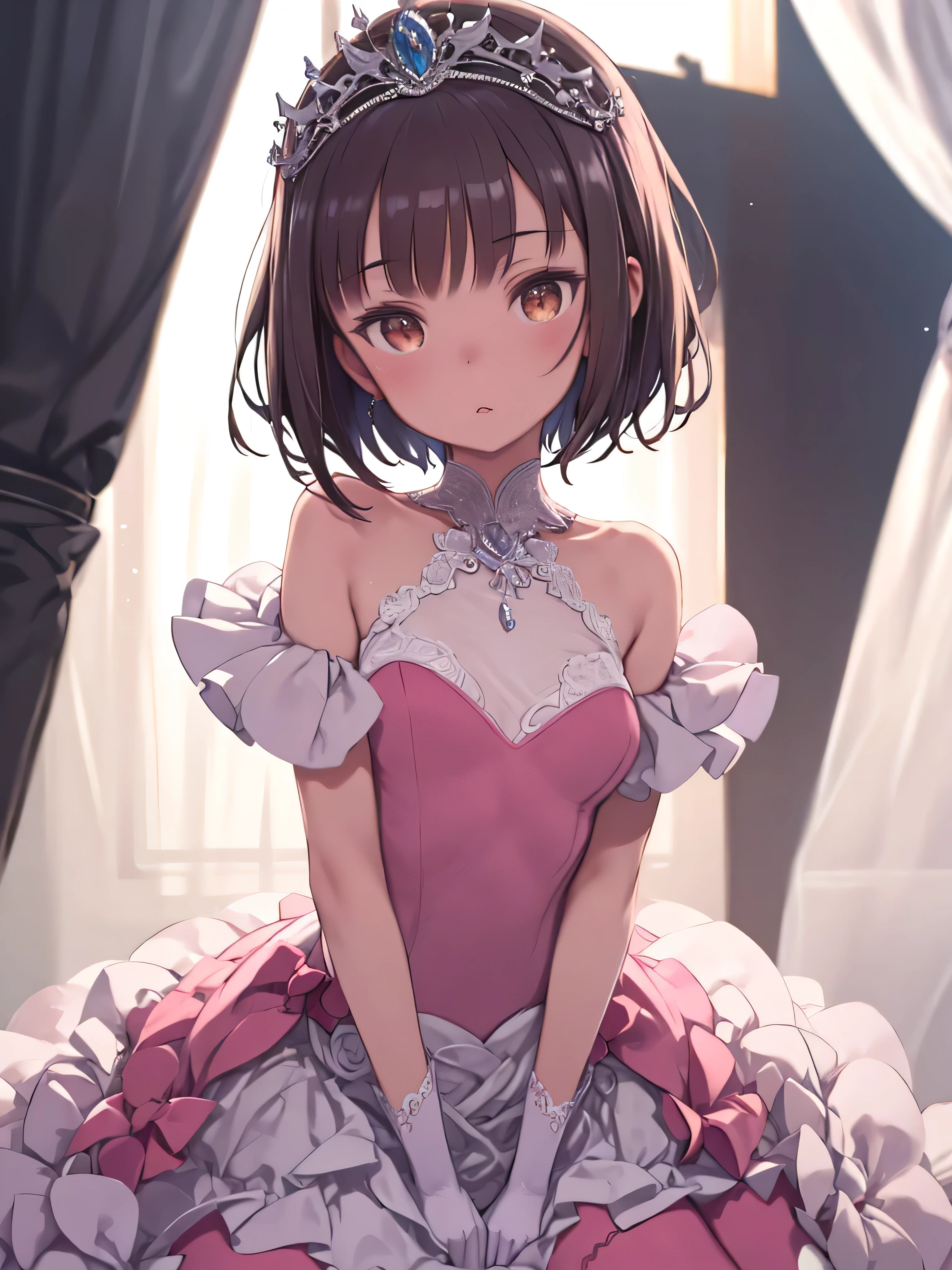 Anime girl in a pink dress with a tiable and a tiable - SeaArt AI
