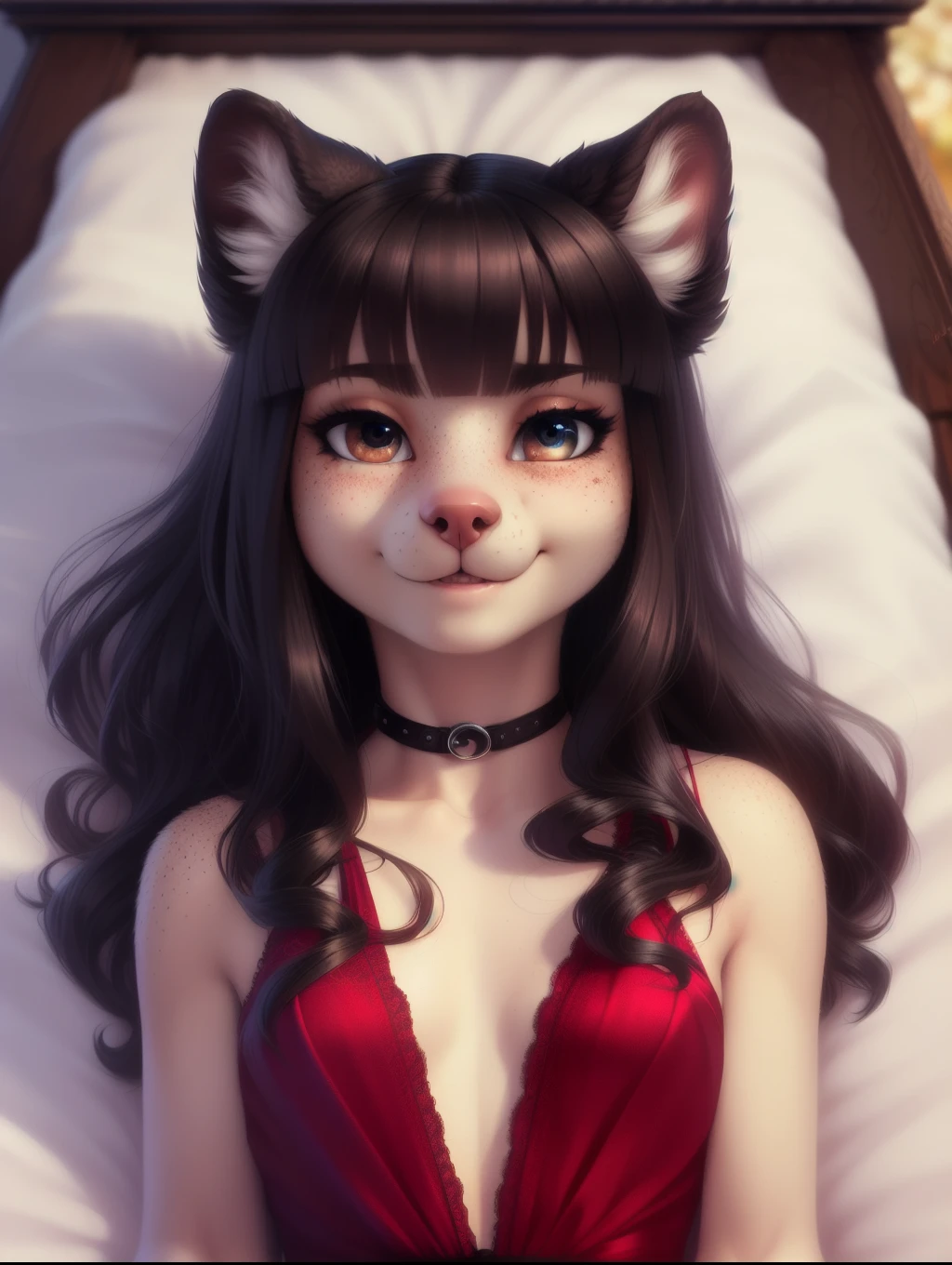 beautiful and detailed upper body portrait , ((mature anthro domistic canine, dirty cloths, peasant)), anatomically correct, Schlank, Hochgeladen E621, detailed flauschige fur, (von Fluff-Kevlar, Iskra, personalami, Pino Daeni), 1girl, adorable, bedroll , 1girl, realistic, ultra sharp image, view from above, (solo), highly detailed, first person view, masterpiece, (lying on her back), small breasts , short hair, grey messy hair, perfect eyes, absurd resolution, cute snout, eyelashes, (kissy face), (Kissing mouth), detailed facial features, sharp focus, selfie, ((full body 1:2)), fluffy tail, blushing, lewd,