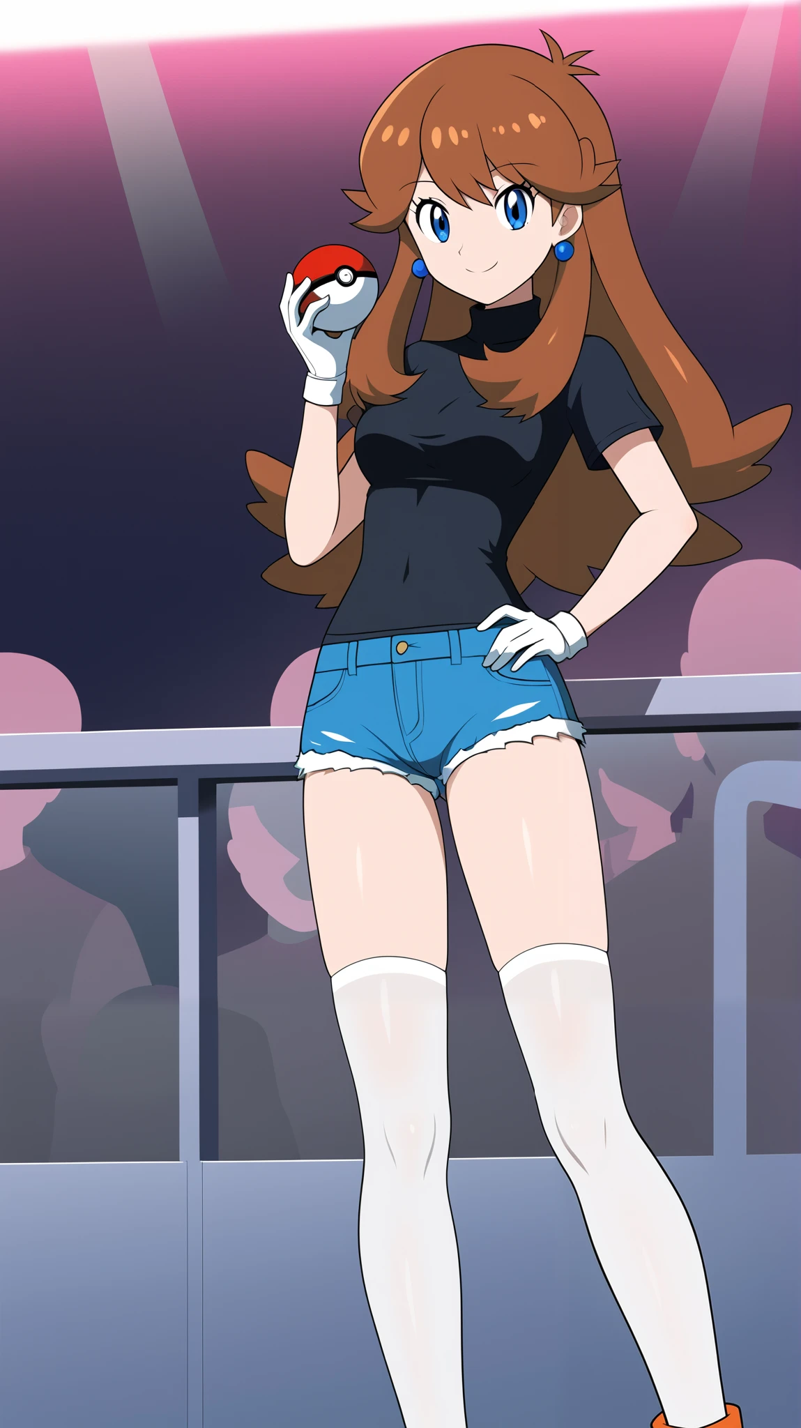 candace_flynn, medium hair, orange hair, dark blue eyes, white skirt, red shirt, white shoes, sleeveless, red socks, red belt, front view, tight clothes, shexyo, upskirt, standing , looking on viewer, tight white wet panties, panties zoom in, down view, cameltoe, shy, scary, wet legs,