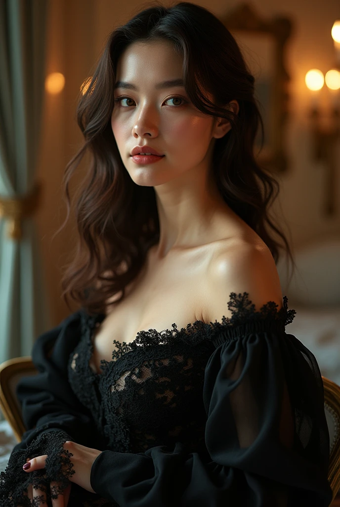 (Best quality, Ultra-detailed, photo-realistic:1.37), Portrait, Female, Beautifully detailed face, Long eyelashes, captivatinggaze, Perfect lips, Radiant complexion, Stunning figure, Korean underwear, Black Thigh-High Stockings, High heels with stiletto heels, tattooed body, Wearing a collar, Dance in vibrant clubs, incredibily detailed, surrealism, Soft lighting, Vibrant colors