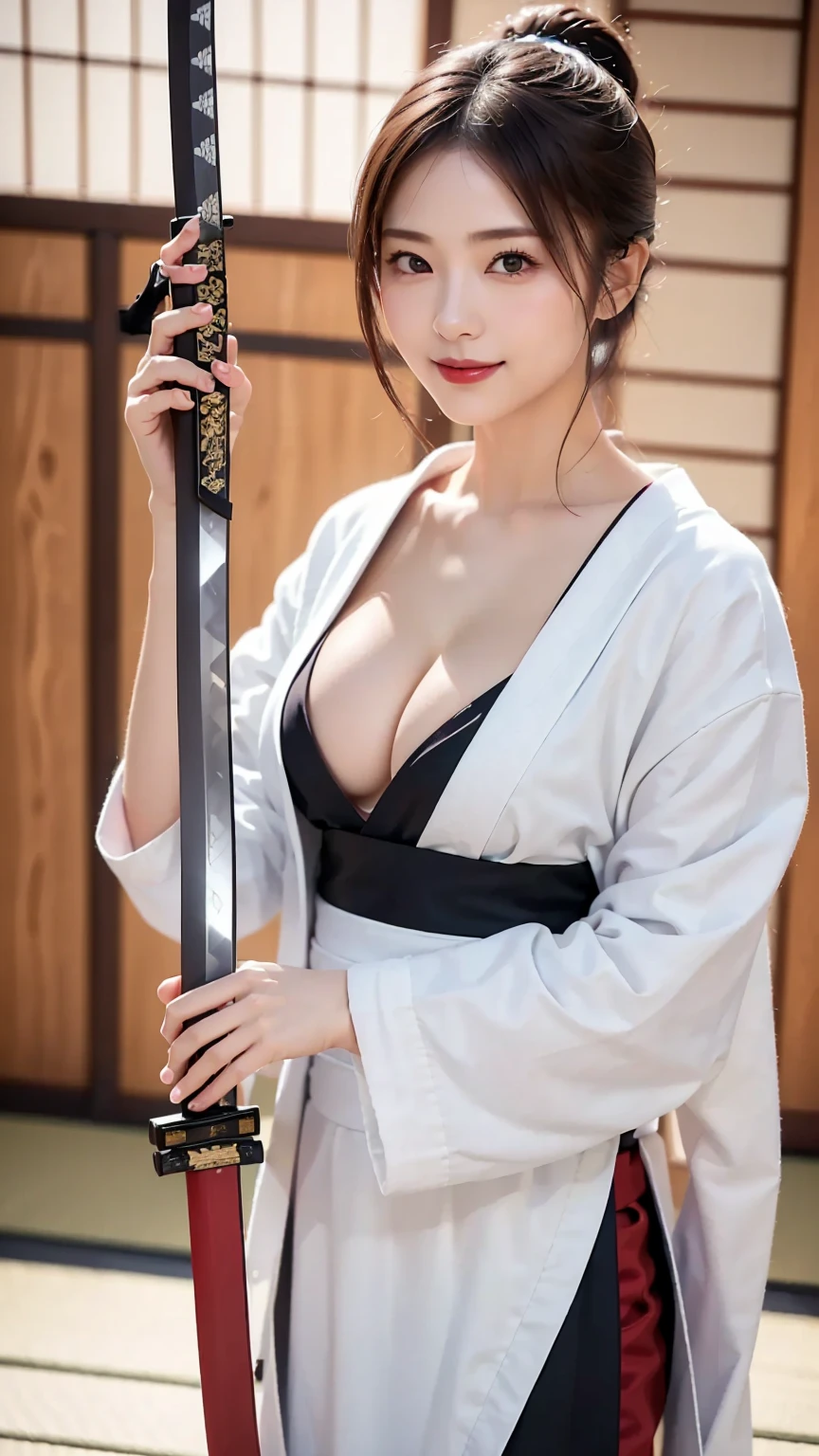 ((Female ninja))、(top-quality、8K、32K、​masterpiece、超A high resolution、nffsw:1.3)、(Japan idol:1.3)、1girl in、(Colossal tits:1.25)、(short-hair)、abdominals、the perfect body、((Takan Ninja)), Delicate facial features, Ultra-realistic, Hyper-realistic, 鎖骨、Shadow、octan render、(((Mystical expression))),((Wear a beautiful kimono with a high degree of exposure)),hyperdetailed face、Detailed lips、finely eye、二重まぶた、(魅惑的)、((agitation:1.5))、maikurobikini、((Navel))、Armpit、、Details of complex ornaments、Japan details、highly intricate detail、Realistic light、CGSoation Trends、((Female ninja)),Kunoichi Ninja、Throw shurikens、Japan holding a sword、Mystical expression、shrine background、Old Town of Japan、((heavy breasts)),(((Fierce battles with ninjas))),(((Toostock))),highcontrast、(((Full Body Angle))),Colorful kimono、