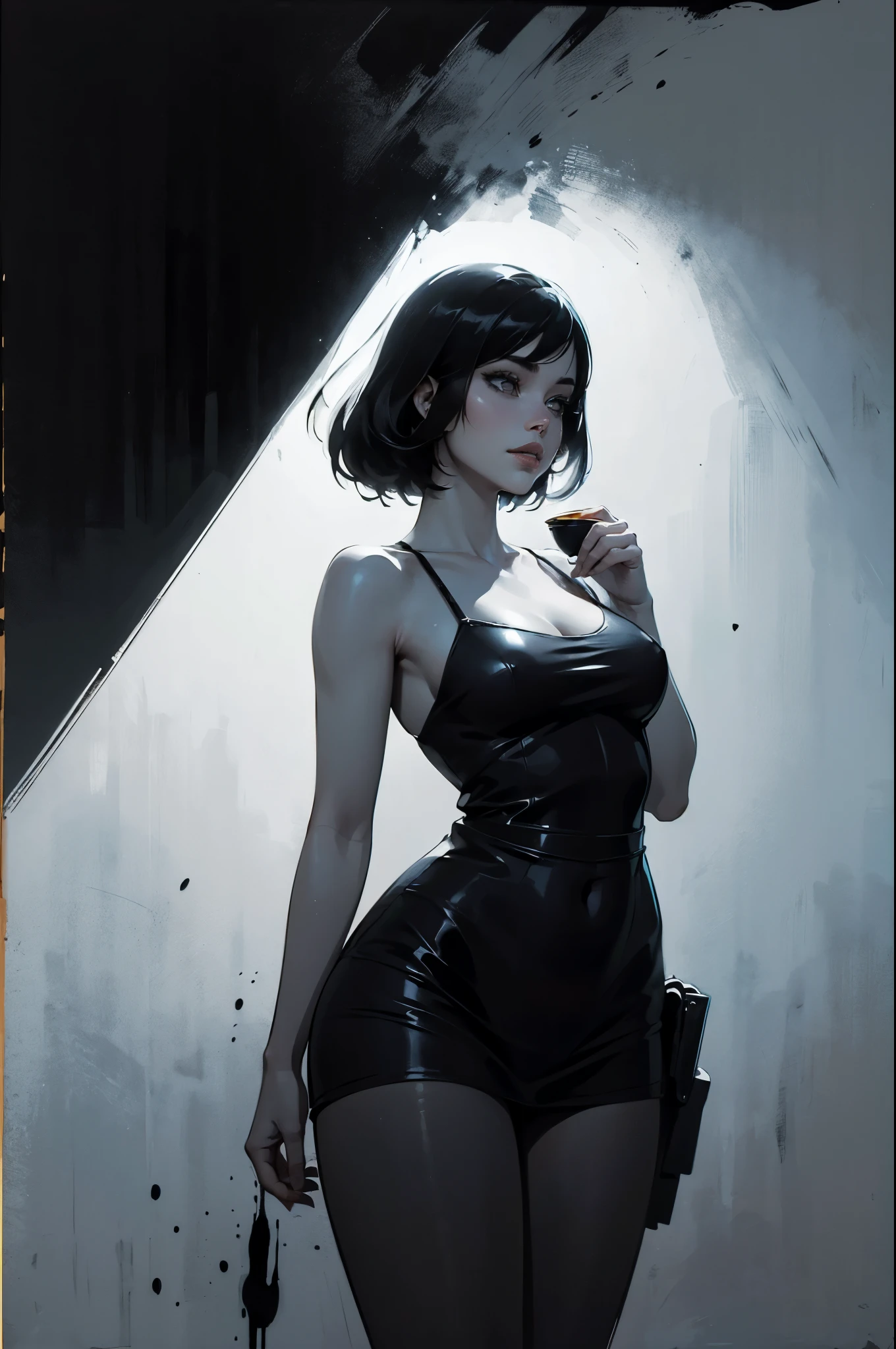 Gaz, short pin hair, standing, sharp hair, pointy hair, looking at viewer, crossed arms, bored,
black dress, skull necklace, striped thighhighs,striped sleeves, wall,
(insanely detailed, beautiful detailed face, masterpiece, best quality)
standing, upper body,
<lora:Gaz-10v6:0.8>