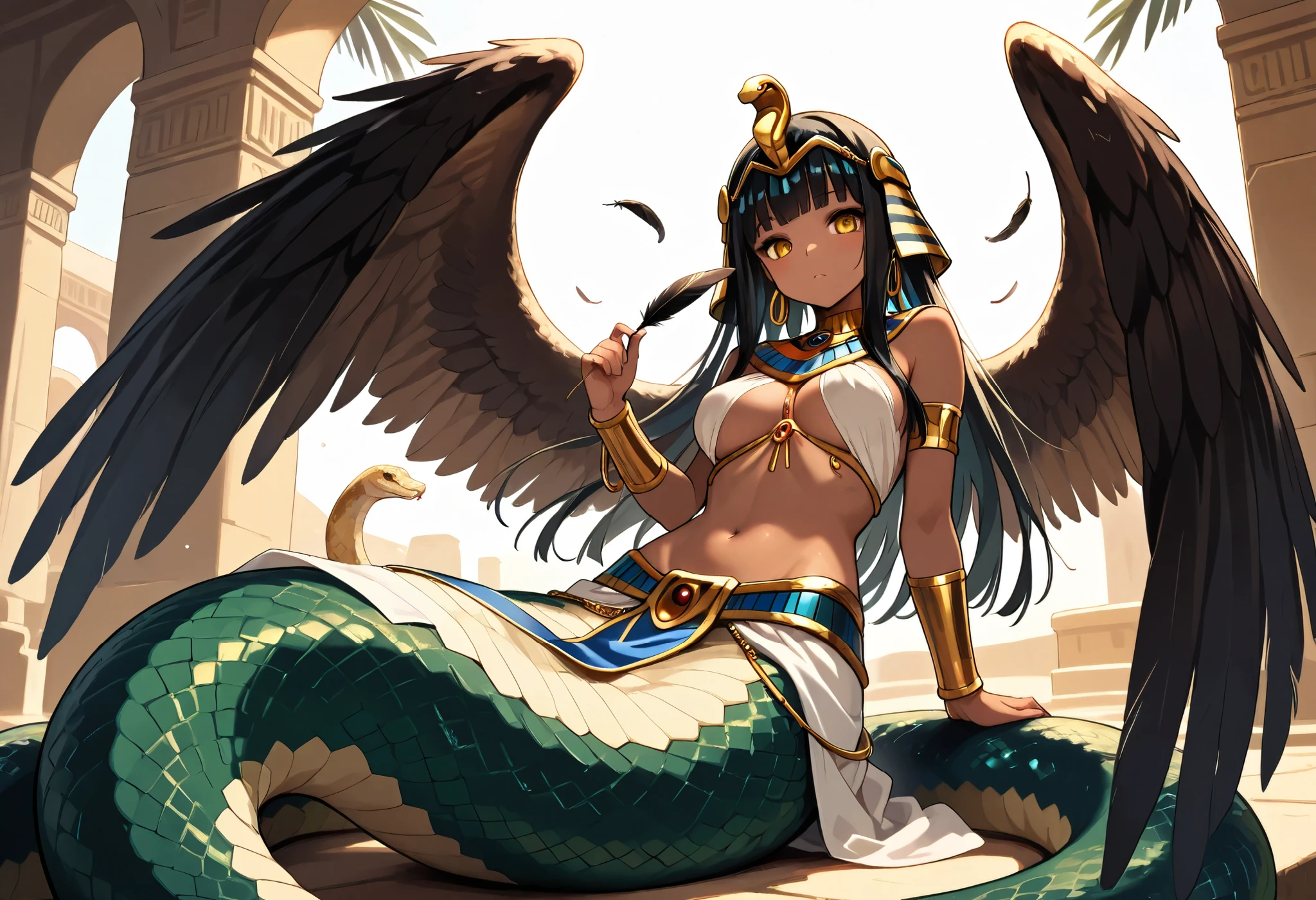lamia, egyptian clothes, wings, feathers, snake