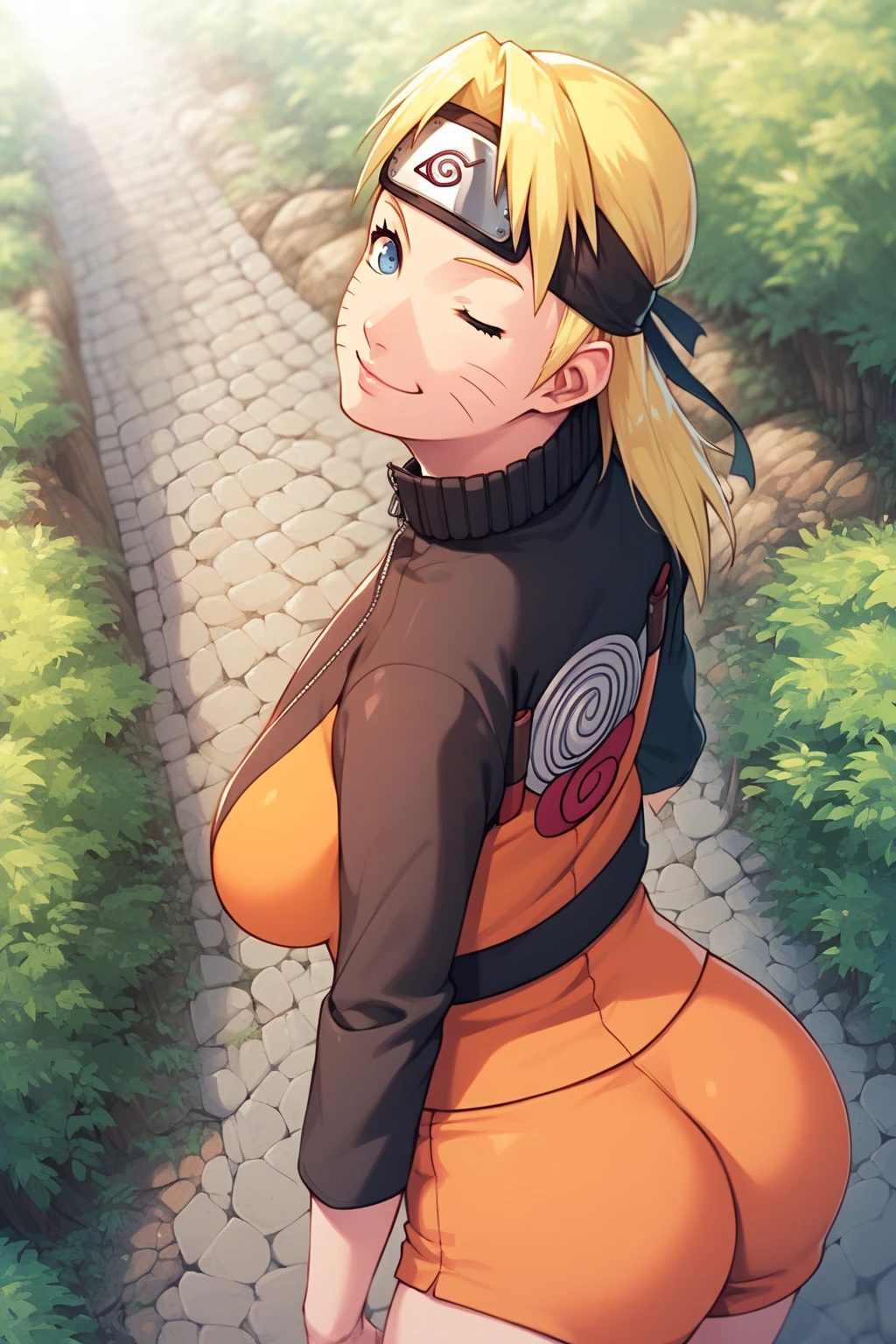 Temari in hoodie , bottom half naked