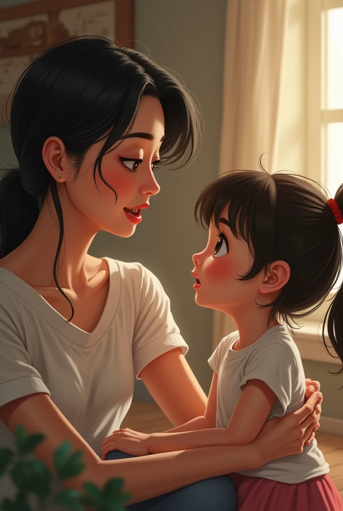 "mom and her daughter hugging", by rubio,Leotard, neckline trimming, Masterpiece, realist, high resolution, high quality, of the highest quality, Best Quality, ultra detailed, extremely detailed,