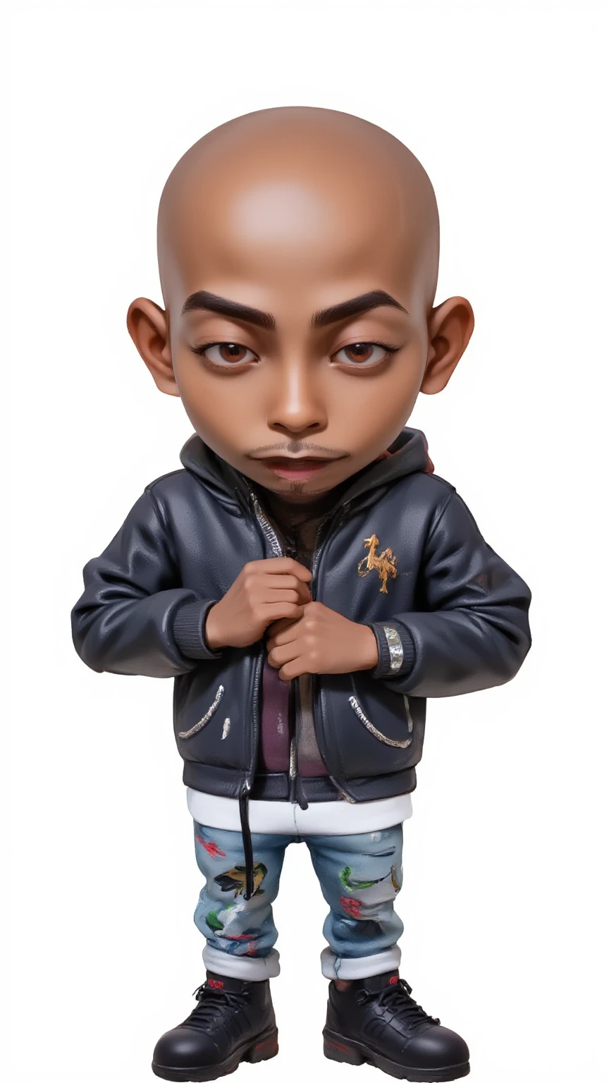 2D Flat Vector Modern anime cartoon 1Boy, male Ebony brown skin tone Character Nztykle with a Bald Head Wearing streetwear plain White Background in a T-Pose, FluxCartoonDigitalStyle , 3DMM, detailed hands