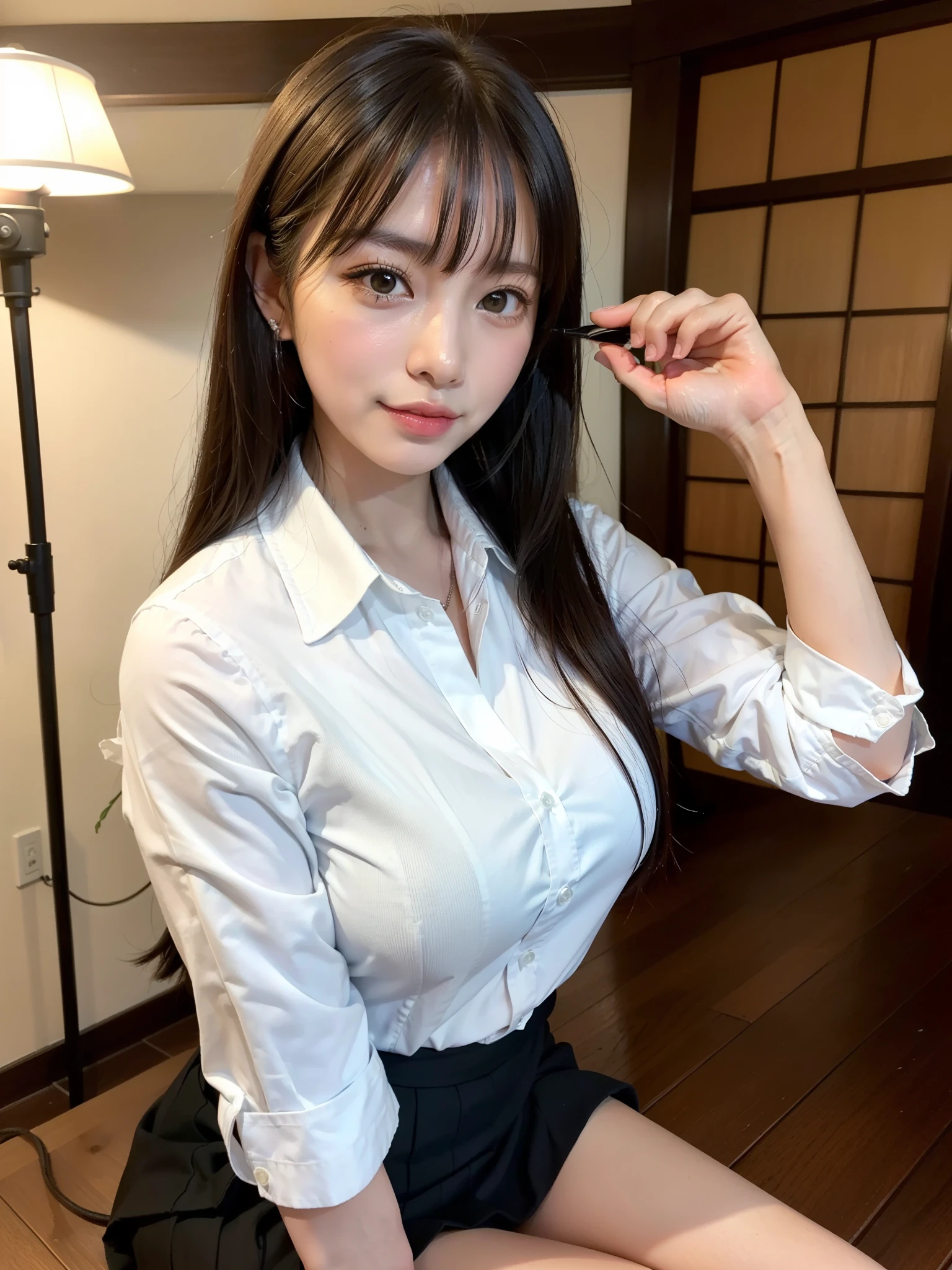 (8k, RAW Photo, Best Quality, Masterpiece: 1.3), ((highest quality)), ((masterpiece)), ((Perfect Face))、21 years old,、Brown Hair、orgasm、blushed、Sweaty all over、Ahegao、office lady、Business jacket、Business Skirt、Mouth wide open、Sticking out tongue、Close ~ eyes、Kneeling, facing the camera from below、Camera angles from above、