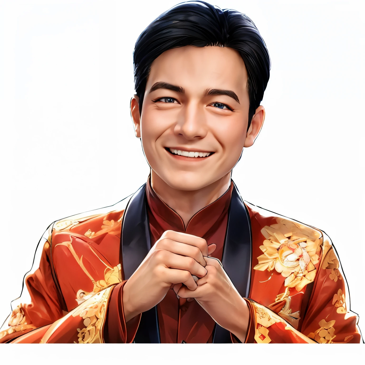 masterpiece, top quality, Best Quality, Official Art , Andy Lau,手make a fist,make a fist, has a delicate and handsome face ,电影Actor,Andy Lau明星, Beautiful eyes ,Smile,Handsome face, Extremely Detailed Eyes and Faces, Long eyelashes, masterpiece, high quality , perfect face, Smile ,Perfect Fingers, Perfect Anatomy , Perfect Arms, Male celebrity,Handsome face, Actor, Hand Drawn Style Characters ,2.5D, ( Highest Quality ,16K, high resolution , masterpiece:1.2), super detailed,(Hyper-Reality, realistic :1.37),HDR, Ultra HD, studio lighting , Super Fine Painting , clearly focused, Physically Based Rendering , Extreme Detailed Description ,Professional, The bright colors , dark gothic , dramatic lighting , Light and Dark Contrast, Mystery,joy,,Hyper-Reality主义, Best quality for fantasy masterpieces ,,clean background iw 2 , Super Detailed ,16k,Textured Skin, high detail,3D Rendering,Ray Tracing,Octane renderer,Blender renderer , C4D renderer aspects 9 : 16 --niji 5 --s 180