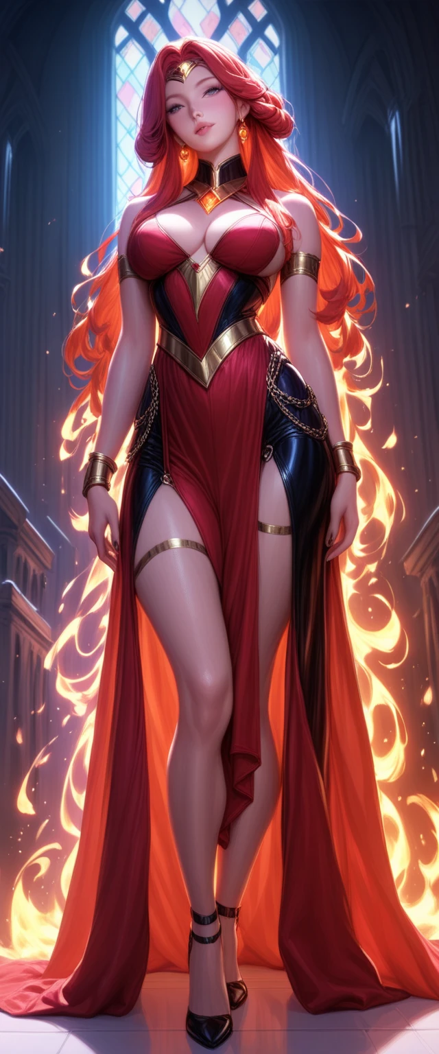 (best quality, ultra-detailed, realistic:1.37),portrait,voluptuous woman,flower,tight dress, Random dress color, passionate look,large buttocks,vibrant colors,soft lighting, standing, full body view, extreme tall, long legs, very tall, tall, 