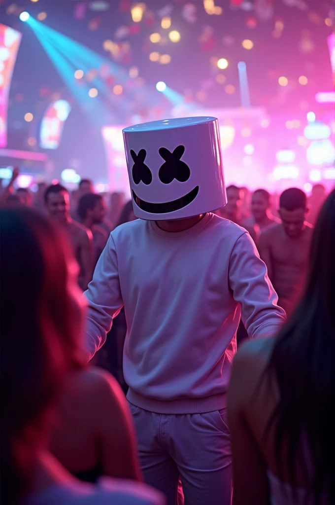 Ai image of marshmello , smiling , standing and posing in dj night