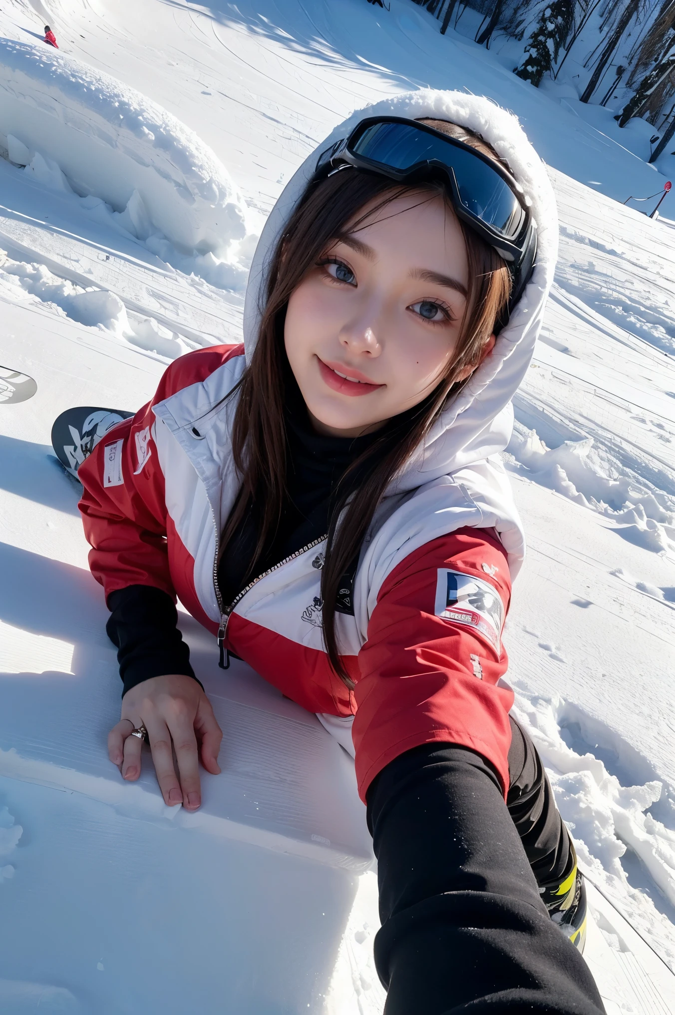 Skiers suck the milk of big breasts beauty while breastfeeding