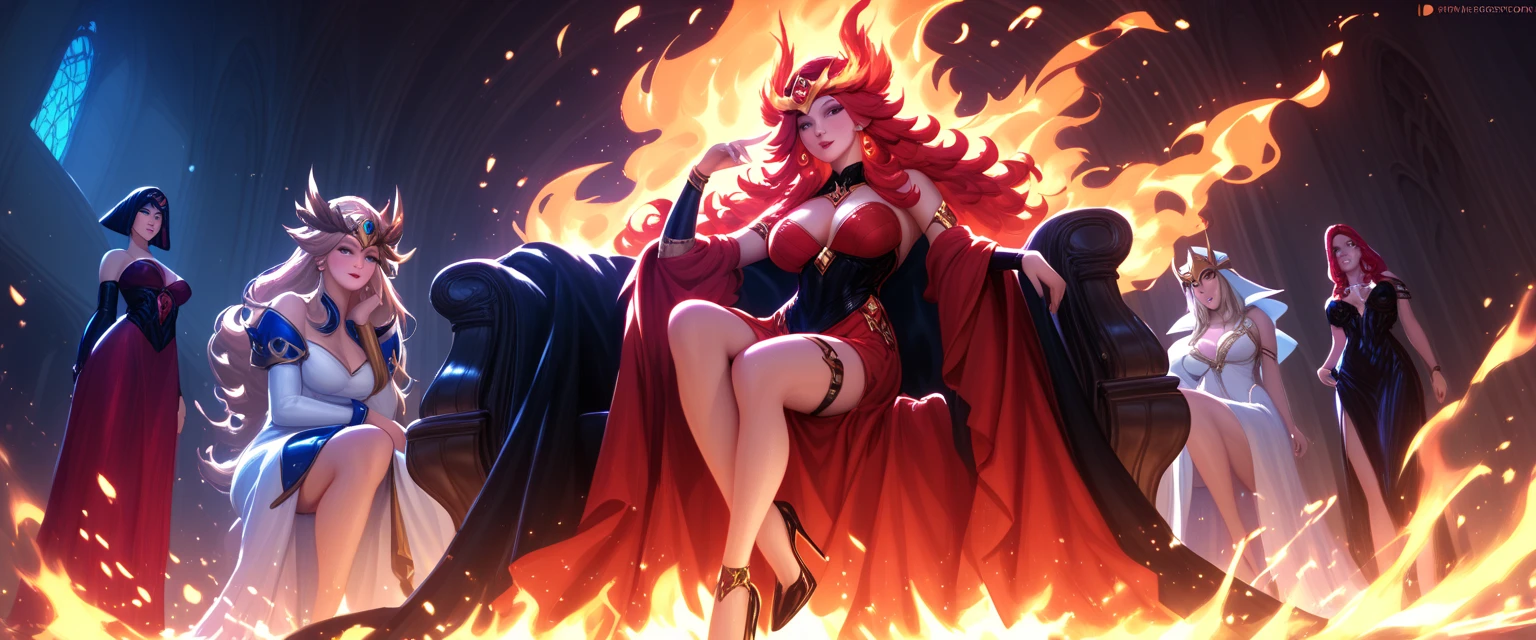 Meet her at the foot of the mountain,She has a coquettish face,One royal sister,Pure red phoenix patterned clothes,Long red hair,High meat,Sexy and hot,Plump breasts stand up,super gigantic breasts,Large areas of milk meat are exposed,Attractive,a pair of long, Well-proportioned legs exposed under slit skirts,short skirt,