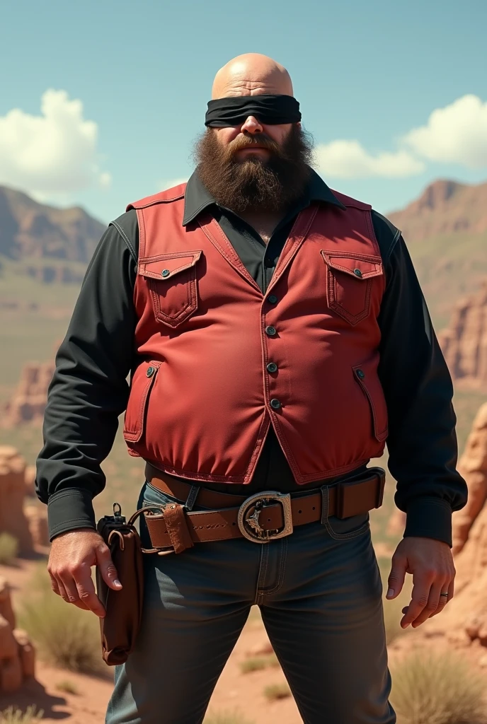 male, solo, beard, Glasses, obesity, Cowboy hat, leather jacket, Saddlebags, desert, Cactus, Animal Path, sunlight, Heat