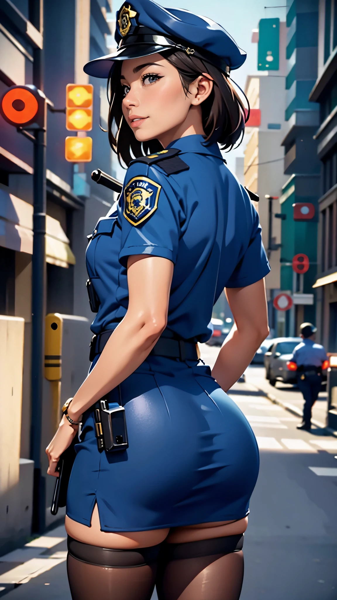 ((velocity)),Attacked by farts, (((Women farting))),(girl farting while stand)),velocity,)(a female police),(wearing a police uniform and tight skirt),(her butt facing screen)) (long black hair),(Asian woman),(crime scene outdoor),(masterpiece:1.2、top-quality, best-quality)、(the Extremely Detailed CG Unity 8K Wallpapers、ultra-detailed、Best Shadows)、(细致背景)、(The best lighting、extremely delicate and beautiful)、depth of fields、1girl in、独奏、upward looking gaze、