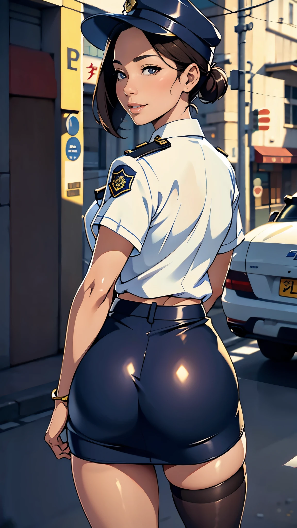 ((((Huge Ass)))) Riley Reid as sexy Cop, skinny, slim thick, small waist, 8k, UHD, (curvy accentuated and lifted booty), smiling