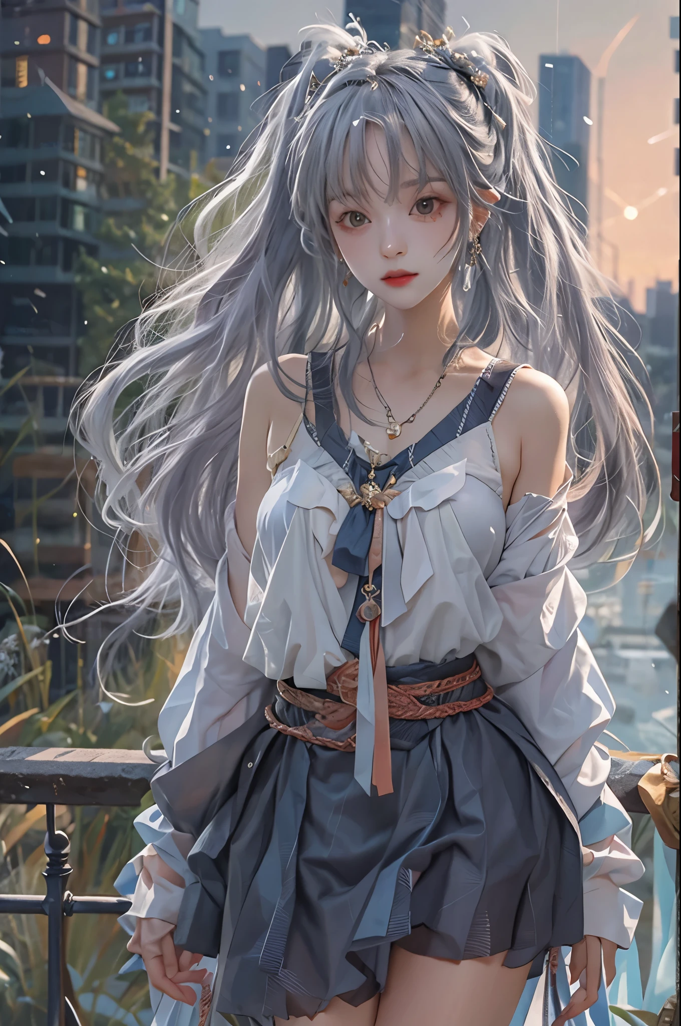 ((best qualtiy)), ((tmasterpiece)), (detail:1.4), Beautiful cyberpunk female images,hdr(HighDynamicRange),Ray traching,NVIDIA RTX,Hyper-Resolution,illusory 5,sub surface scattering,PBR textures,post-proces,Anisotropy Filtering,depth of fields,maximum definition and sharpness,Many-Layer Textures,Albedo e mapas Speculares,Surface coloring,Mitsu-Accurate simulation of material interactions,perfectly proportioned,rendering by octane,Two-colored light,largeaperture,Low ISO,White balance,Rule three points、8K raw data、Beautiful bright blue pupils,off-the-shoulder clothes,Fine pupils,Delicate face and eyes,long eyelasher,Blushlush,Delicate and fluffy hair,pink lip,Pure,Cute face,Sweet girl,Artistic sense,Casual wear,Advancedsense,butterflys,Cherry blossom petal,Beautiful hair accessories,Long hair and waist,Hair fluttering in the wind,Snow-white fox ears,curlies,Snow-white fluffy tail,Positive light,The light from the back window is backlighted
