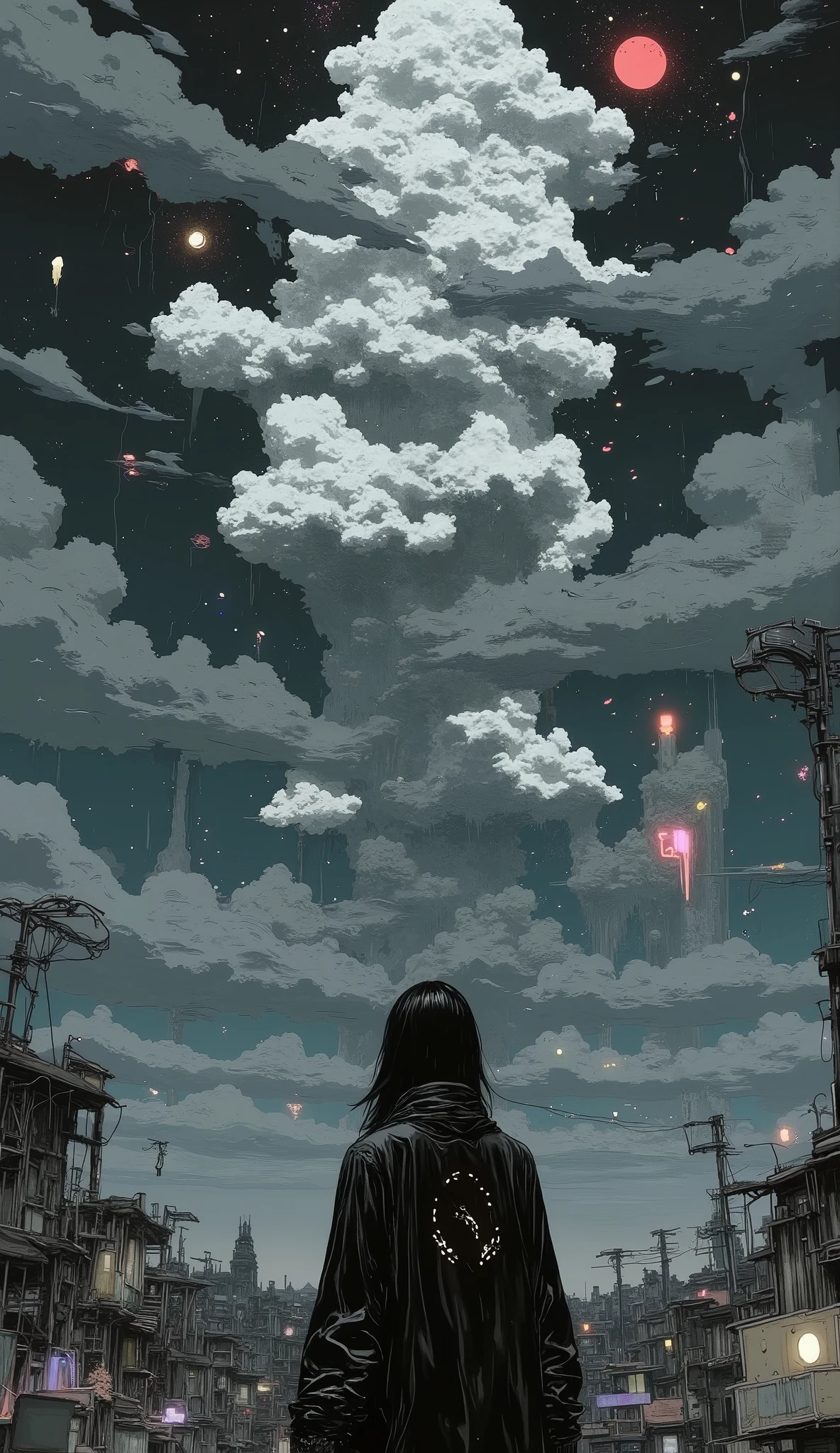 estilo ilustración digital manga:1.5, a cracked sky, dramatic sky, apocalyptic sky, end of the world, dark clouds, dramatic lighting, ominous atmosphere, cinematic, muted colors, moody, somber, atmospheric, intricate cloud formations, textured clouds, ray of light, volumetric lighting, realistic, photorealistic, highly detailed, 8k, masterpiece