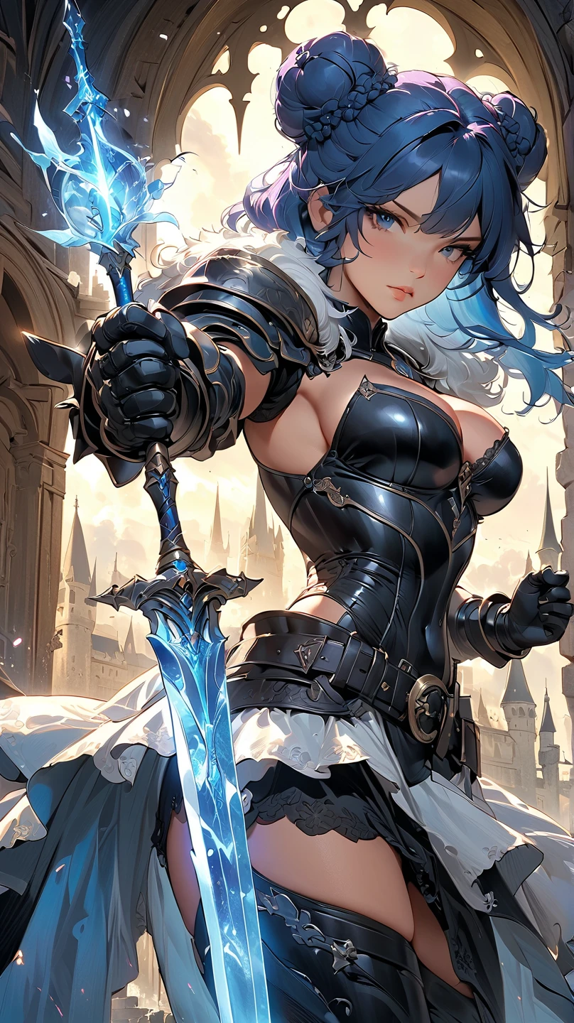 full body,masterpiece, high details, high quality, best quality, anatomically correct, masterpiece, textured skin, super detail,ultra-detailed, best quality, extremely detailed, 8k, high res, realistic, 1girl, 18yo, beautiful girl, (half closed eyes),(narrowed eyes:1.2),(open mouth), (blush:1.2),BREAK,(Shabby armor:1.8),blue beautiful eyes, (dark blue medium bob hair,asymmetrical parted bangs:1.8),BREAK,(Ready your spear:1.5),(voluptuous bust:1.3),(Gaunt , thin waist:1.3),looking at viewer,white background,