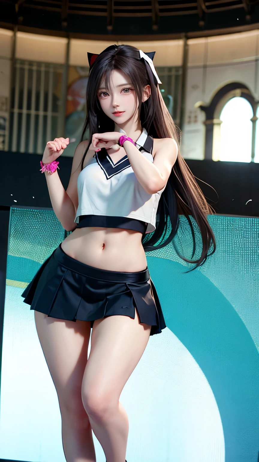 (8K, RAW photo, highest quality, masterpiece: 1.2), Super detailed, super resolution, (genuine, genuine photos: 1.37), portrait, High-definition RAW color photo, professional photos, 非常に詳細で美new, very detailed, 8k wallpaper, amazing details, huge file size, official art, very detailed CG Unity 8k wallpaper, very detailed beautiful girls, very detailed facesHighly detailed eyes, Very fine skin, very detailed fingers, very small nose, very detailed detailed mouth, perfect anatomy, detailed background, Fine clothes,20th generation, cute girl, genuineistic body, white skin, glowing skin, (dull bangs: 1.2), smile, cute, like々new, cute face, genuineistic face, delicate eyes, sagging eyes, (Super miniskirt cheerleader costume), earrings, looking at camera, dynamic lighting, G cup breasts,big breasts、I can see your pants、panty shot、transparent、It's a bellybutton、baseball Ground、dynamic dance pose、twin tails