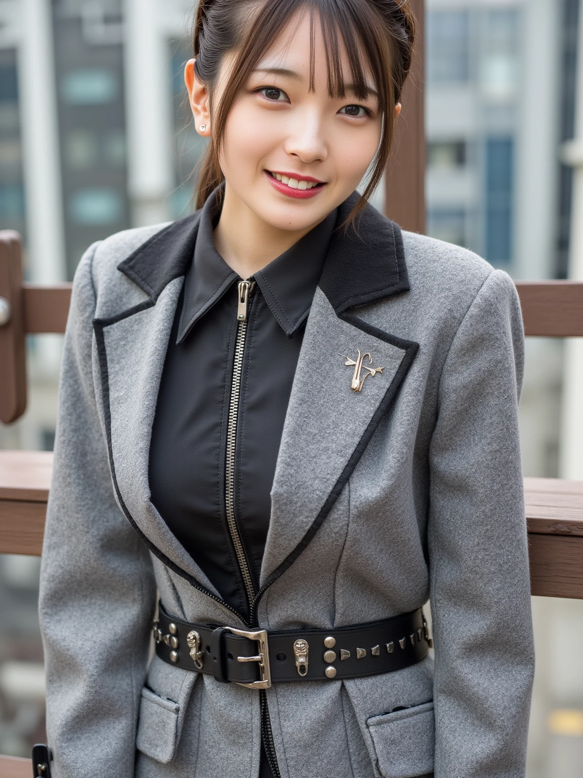(masterpiece:1.4), (highest quality:1.4), (High resolution:1.4), (masterpiece, highest quality, High resolution:1.4), Giffany, Oversized,Black Suit, (Cable Bow:1.1), smile 