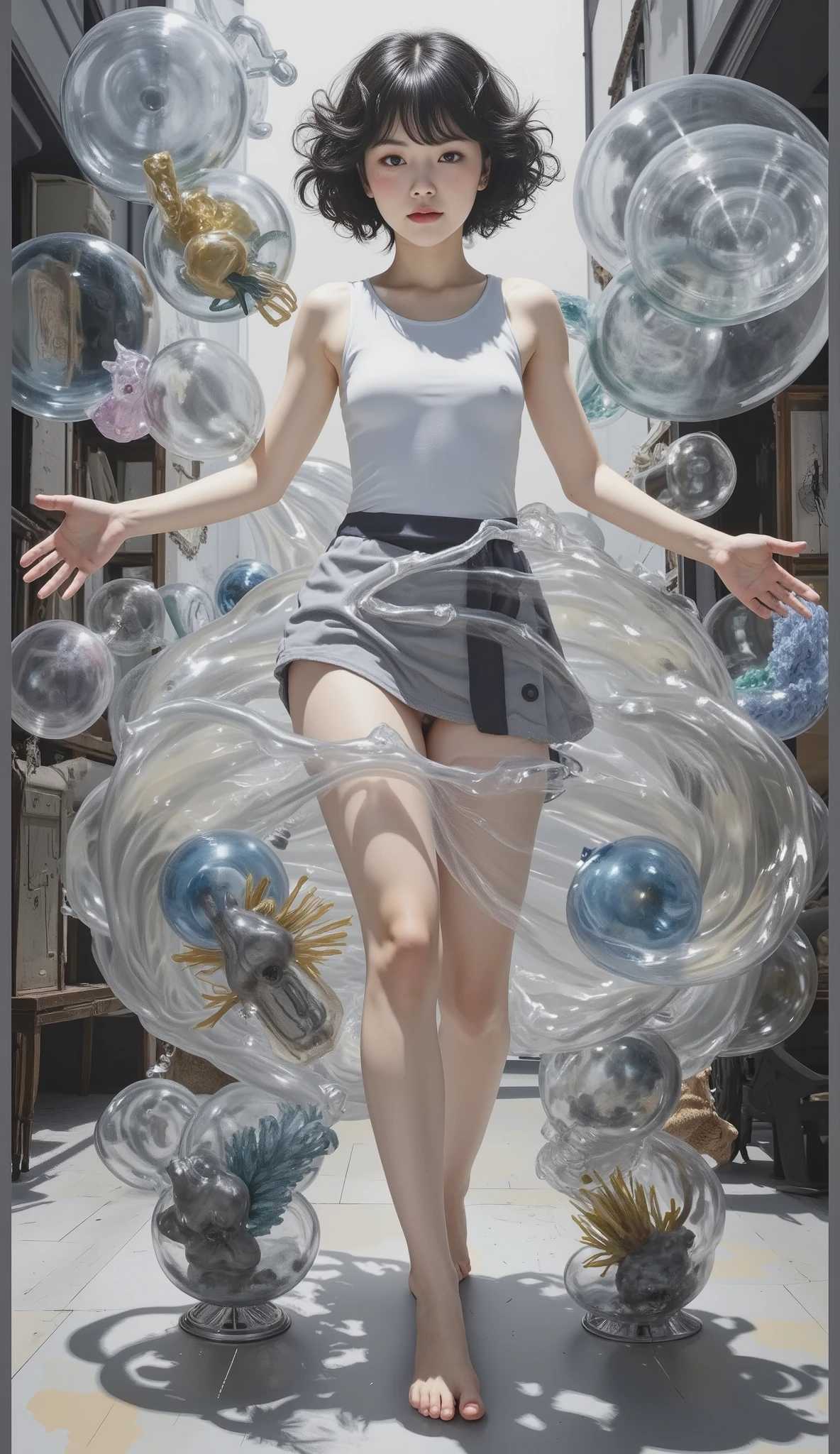 (masterpiece, best quality),1girl, simple background, full body, air bubble, water,submerged,minigirl <lyco:bottle_locon_v2m:1.0>